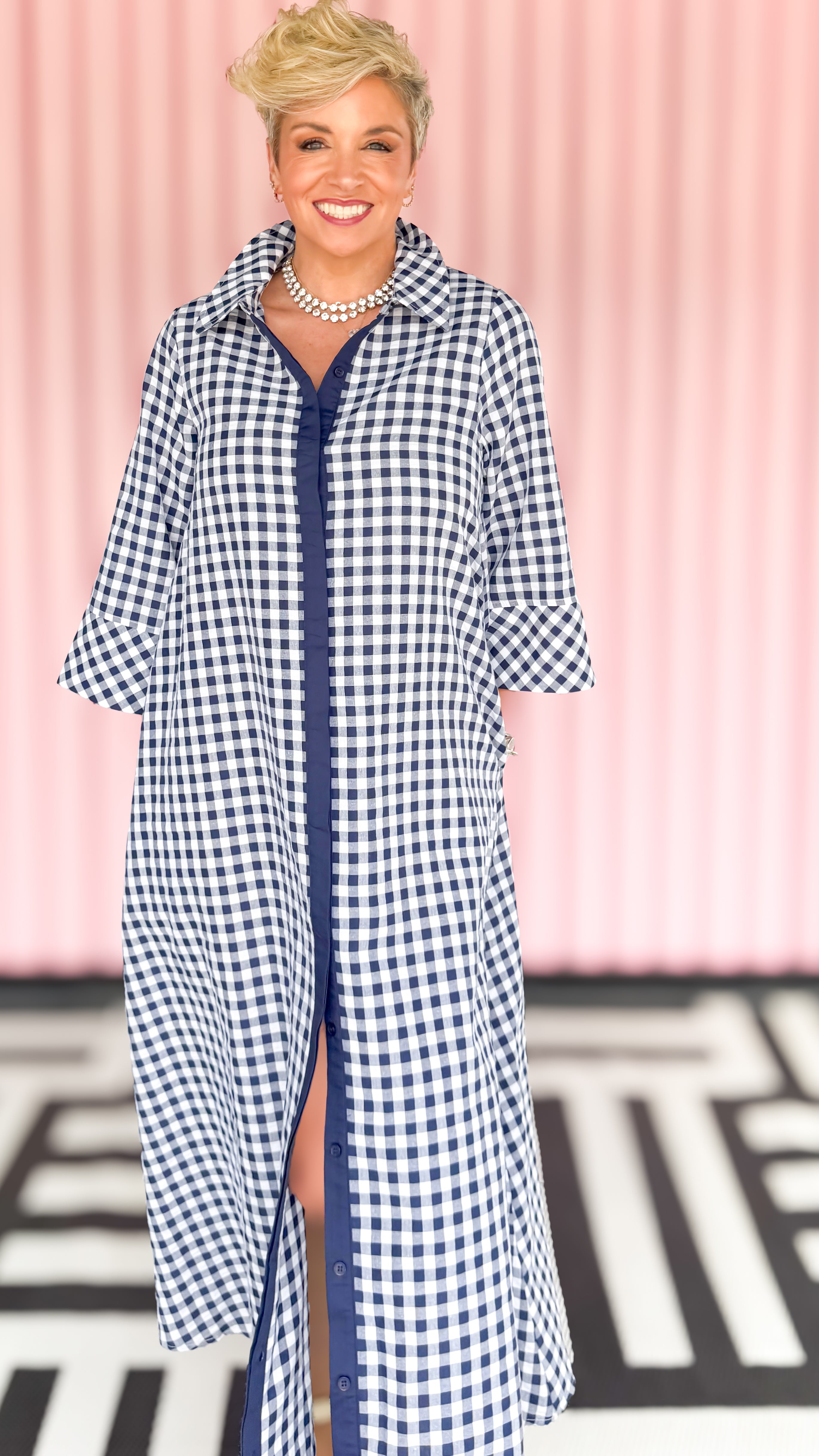 Gloria Gingham Maxi Dress/Navy