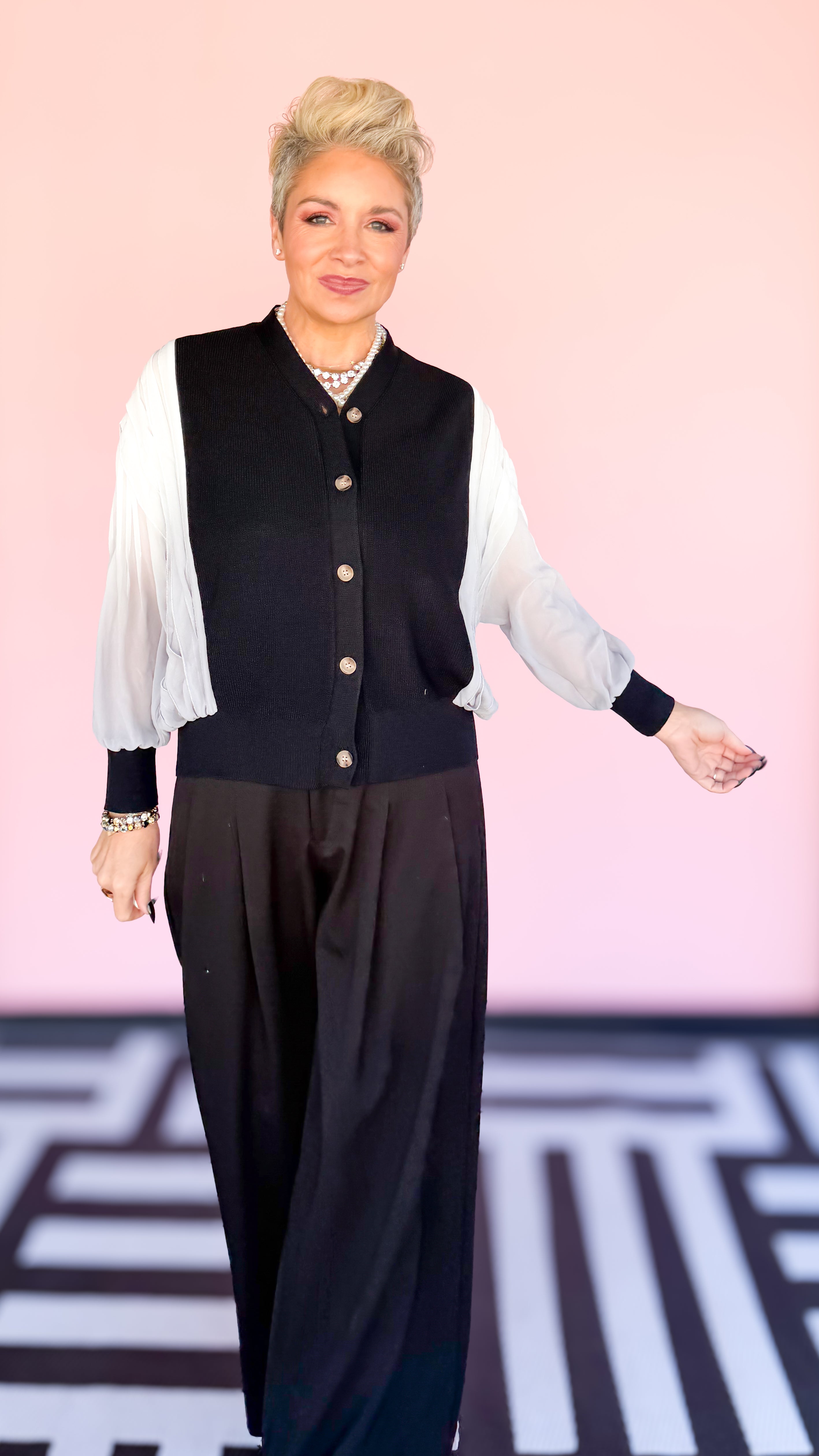 Simon Mixed Media Cardigan/Black