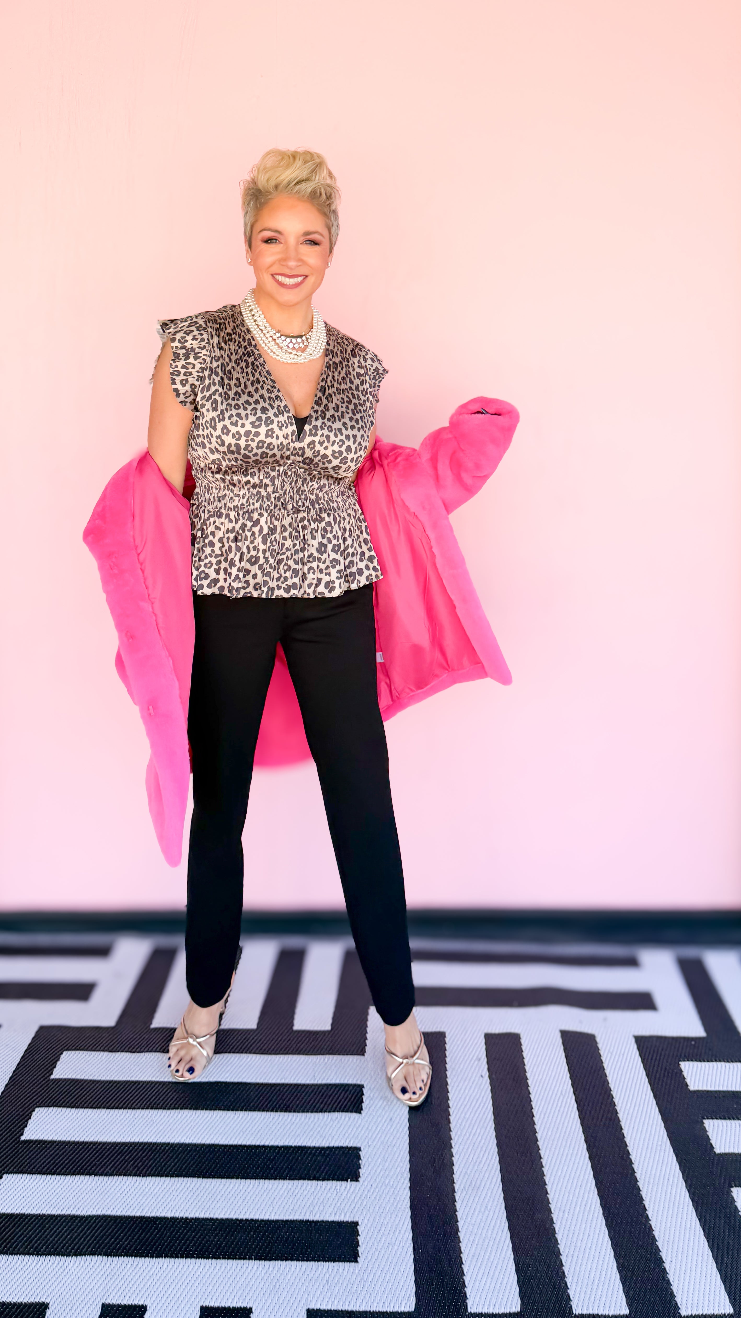 Leopard V Neck Pleated Top