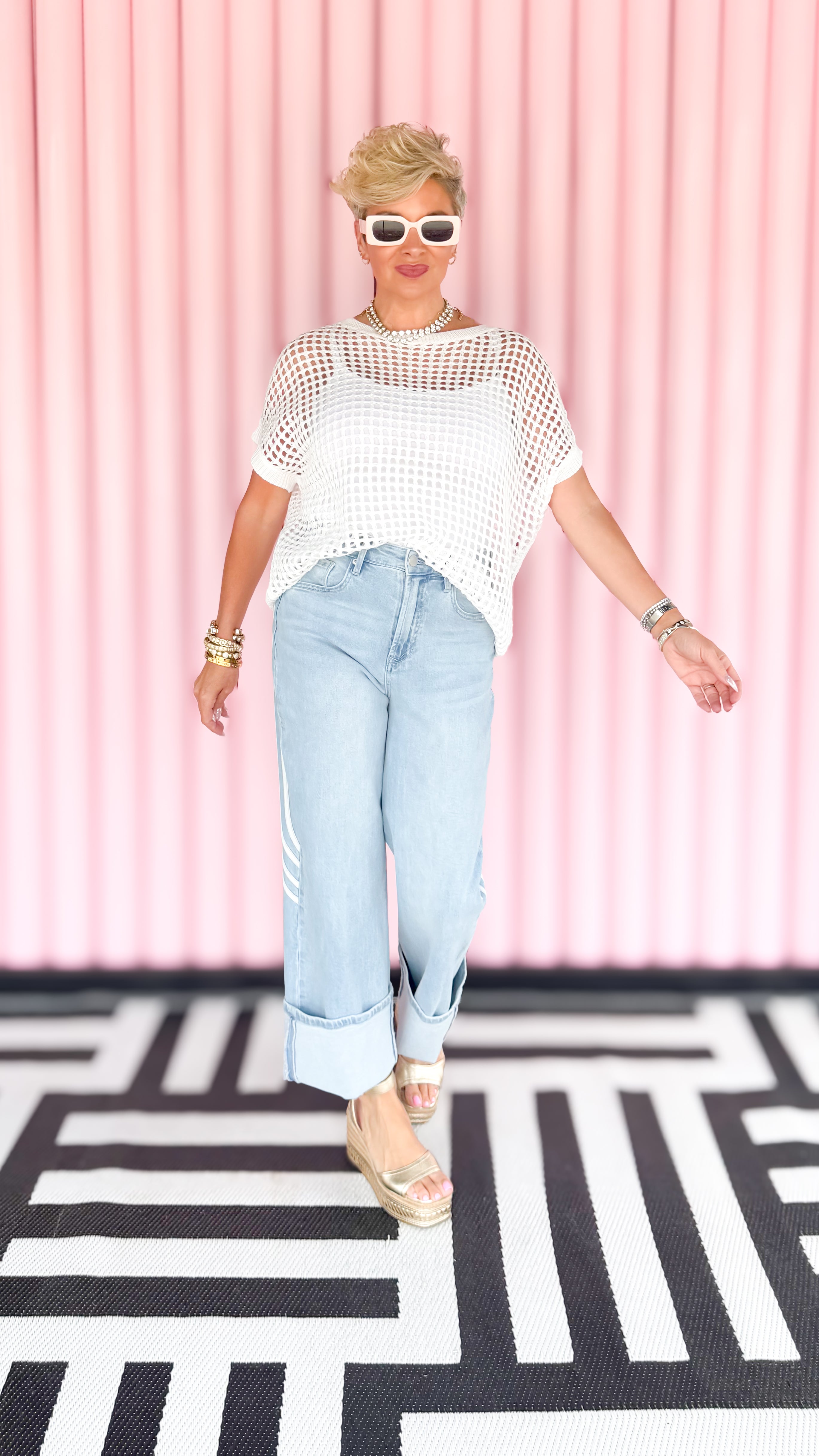 Open Knit Coverup Top/White