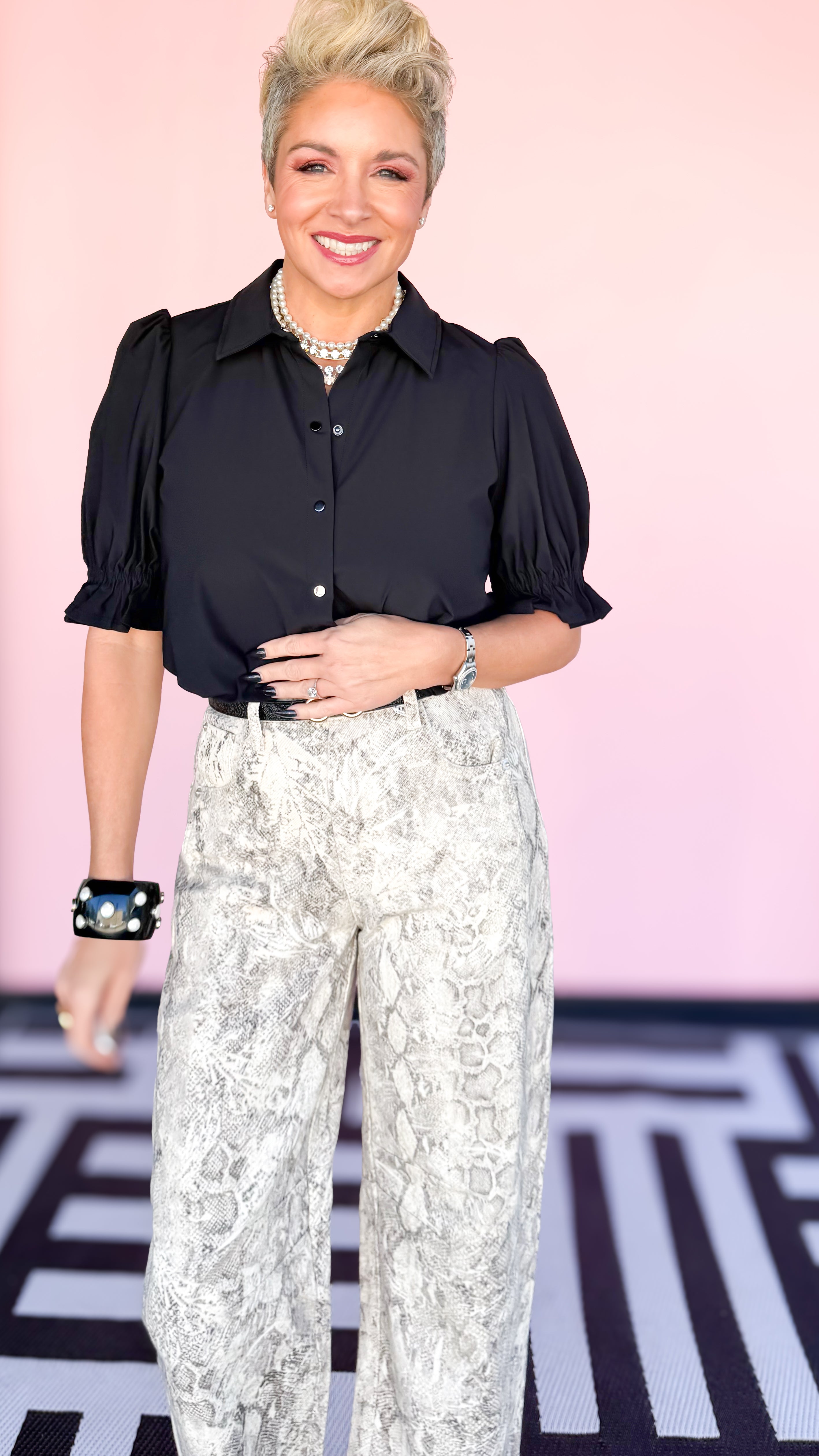 PUFF SLEEVE SNAP KNIT SHIRT/Black