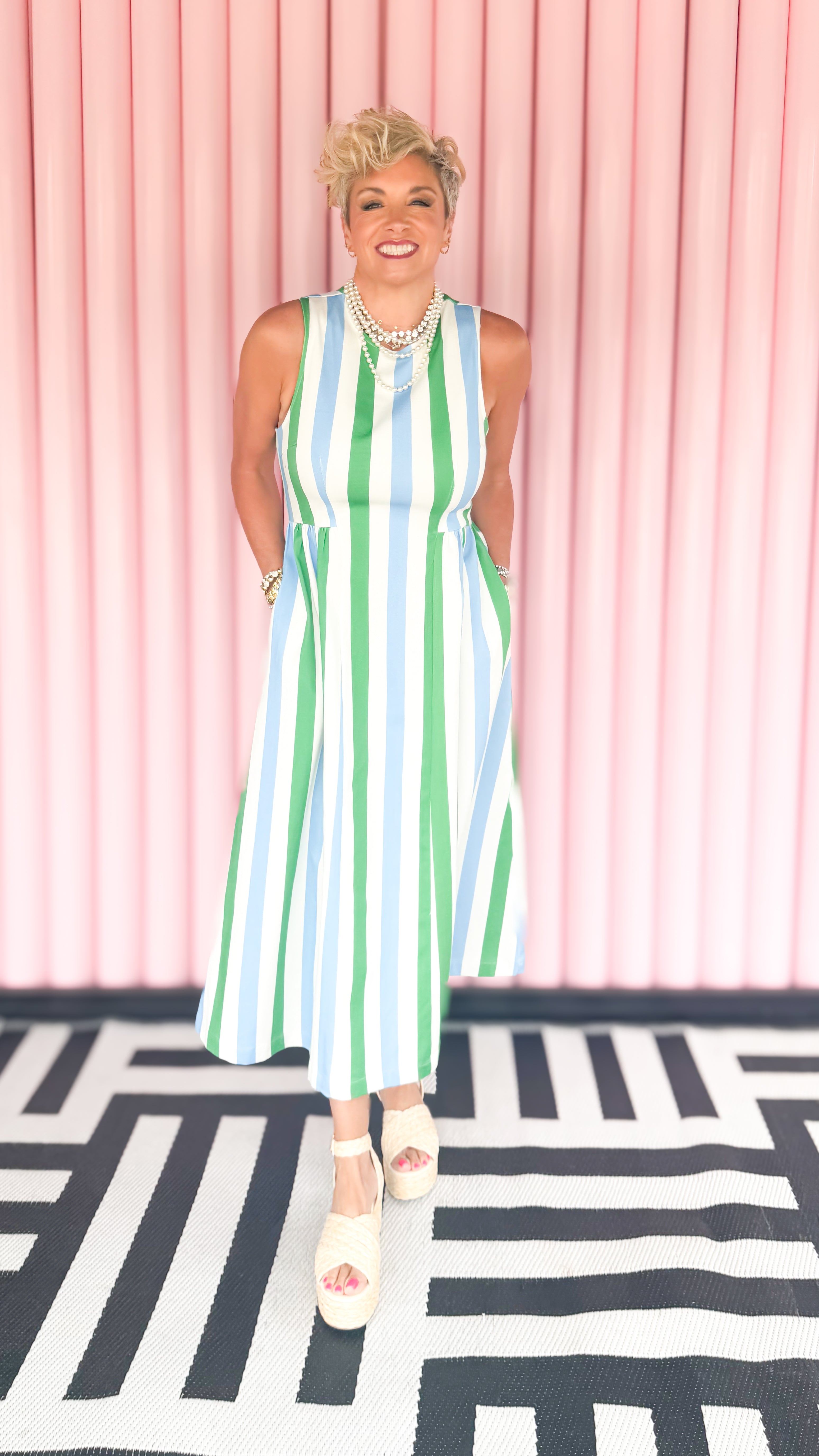 Lucia striped dress worn on model - full length view - BLVD Boutik