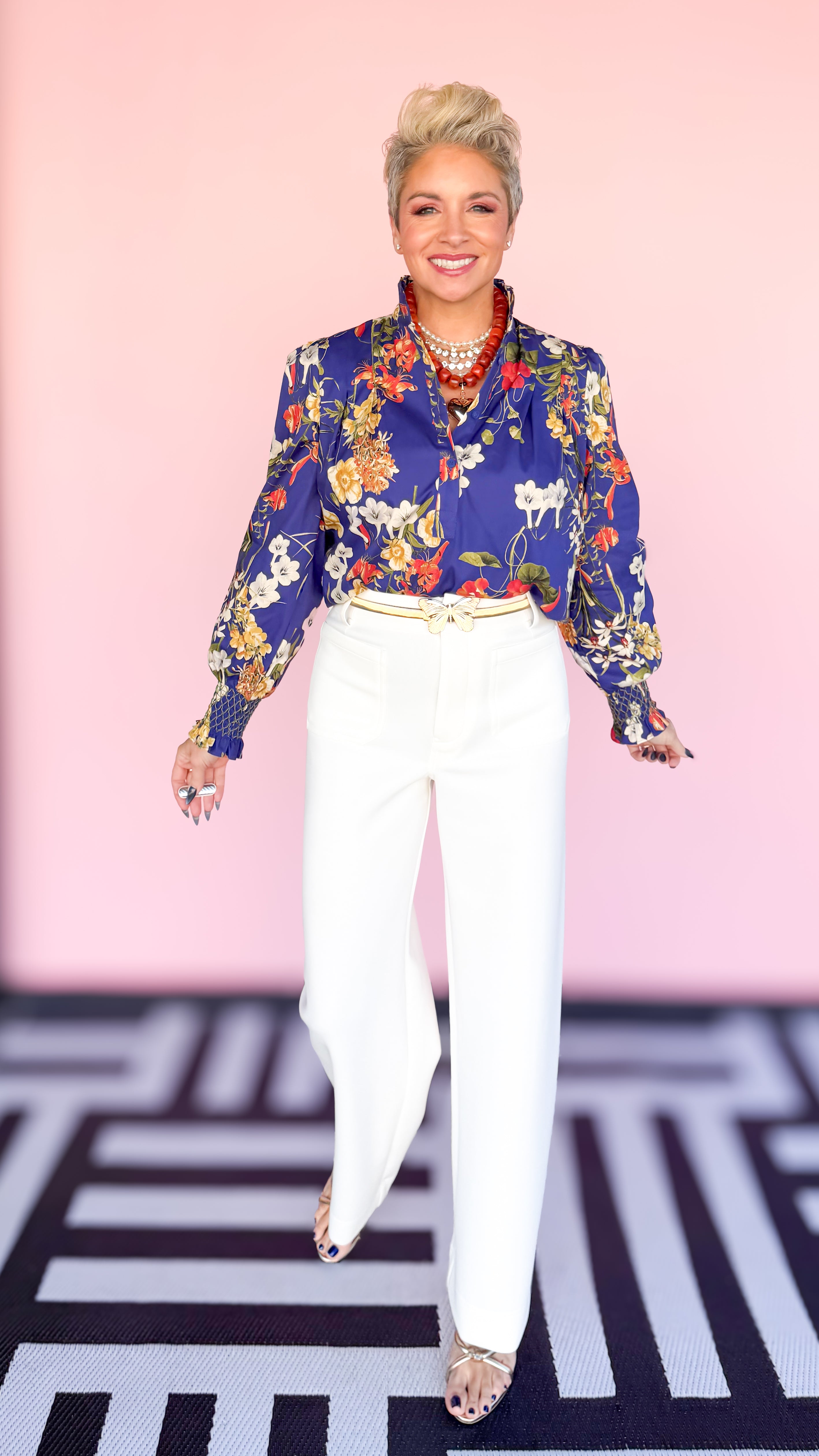 Floral High Ruffle Collar Blouse/Blue - The BLVD