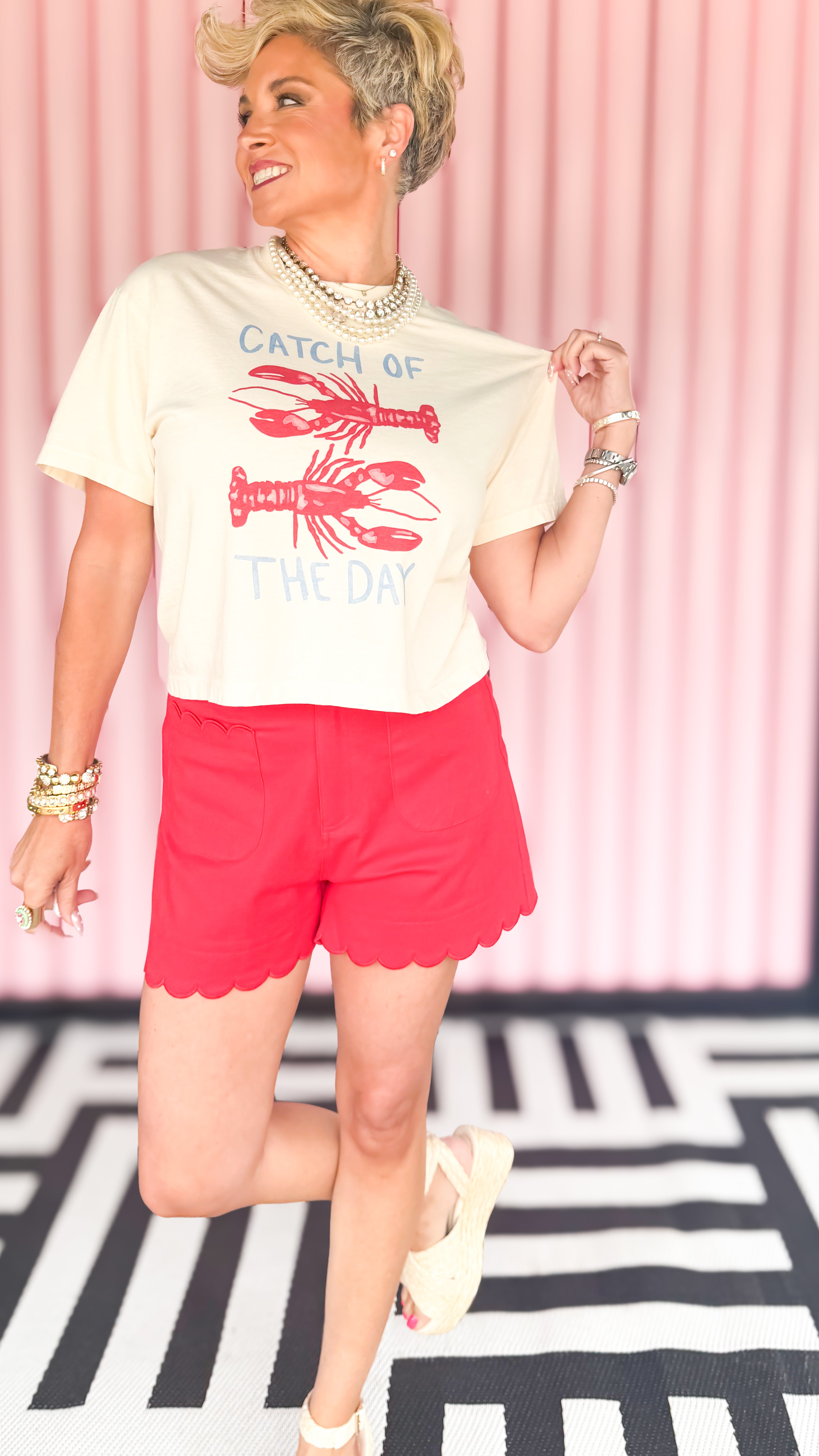 Catch of the Day crop tee worn on model - detail view - BLVD Boutik
