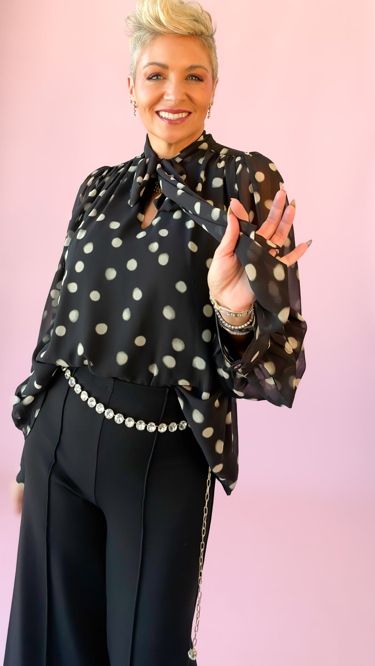 Elenor Polka Dot Blouse/Black