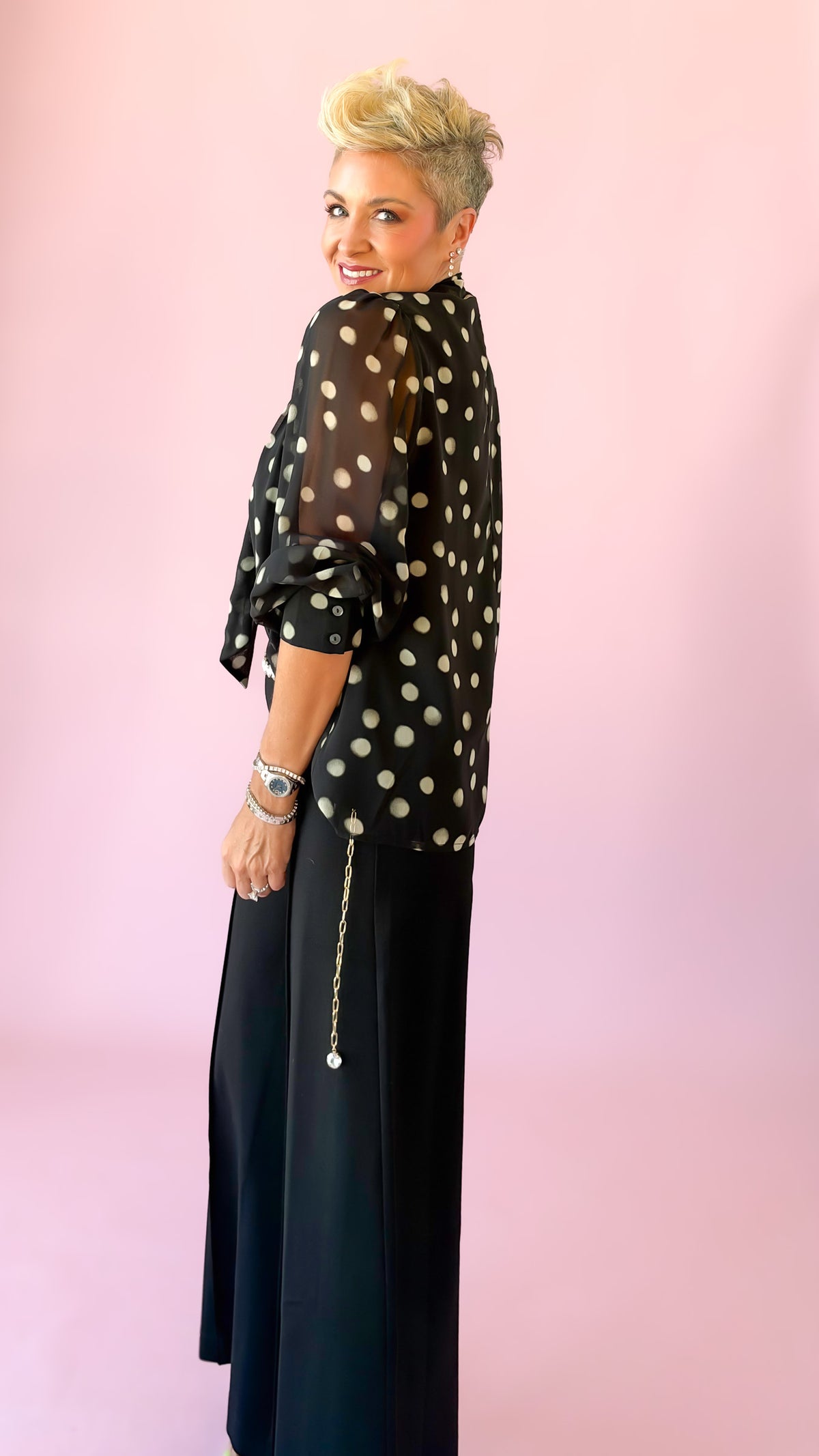 Elenor Polka Dot Blouse/Black