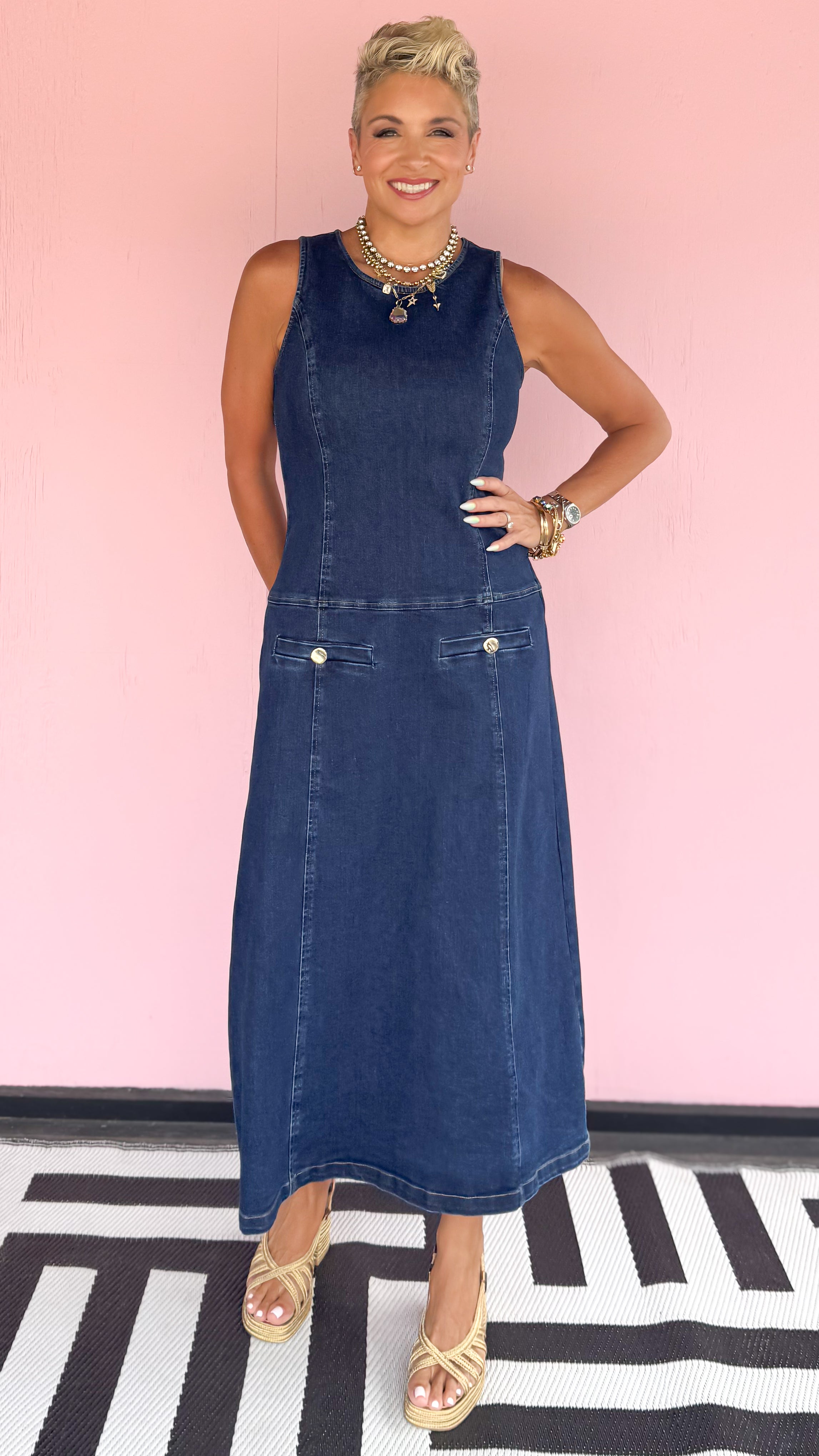Drop Waist Midi Dress/Dark Denim