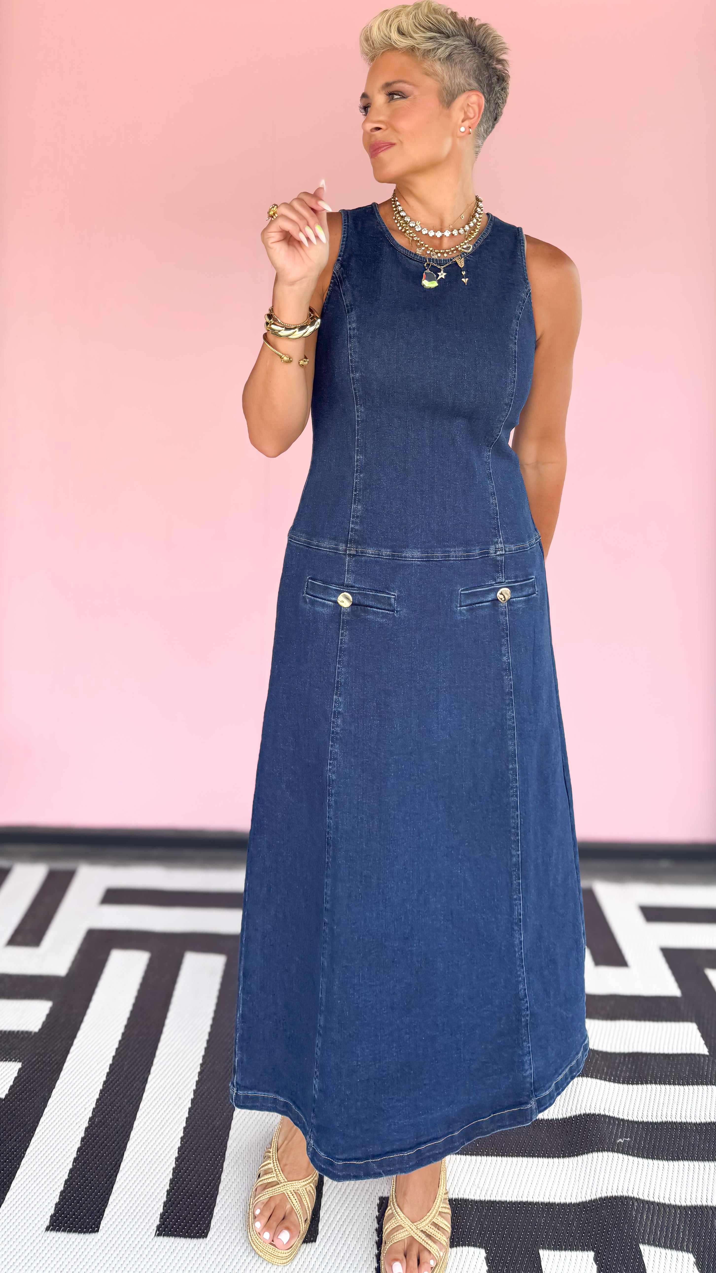 Drop Waist Midi Dress/Dark Denim