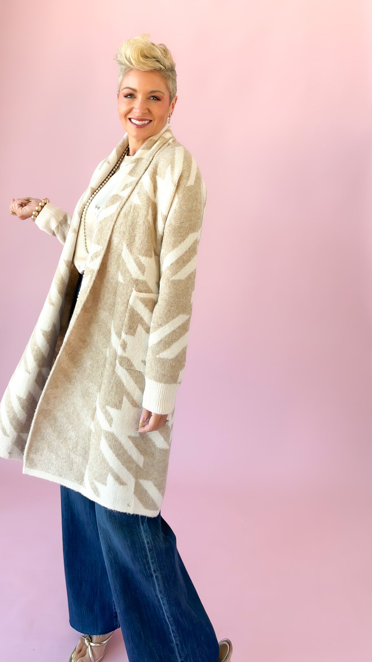 Abstract Duster Cardigan/Sand