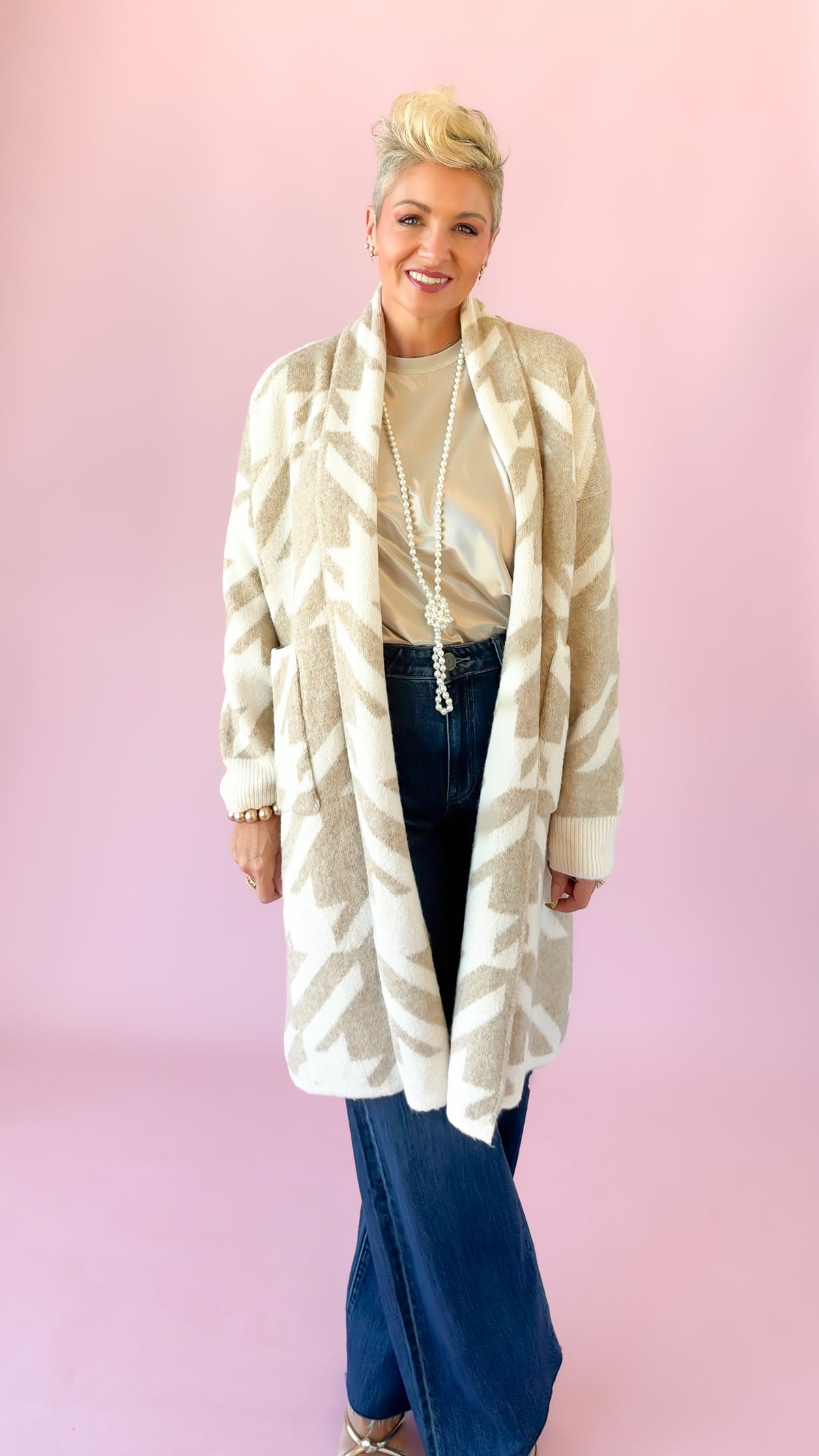 Abstract Duster Cardigan/Sand