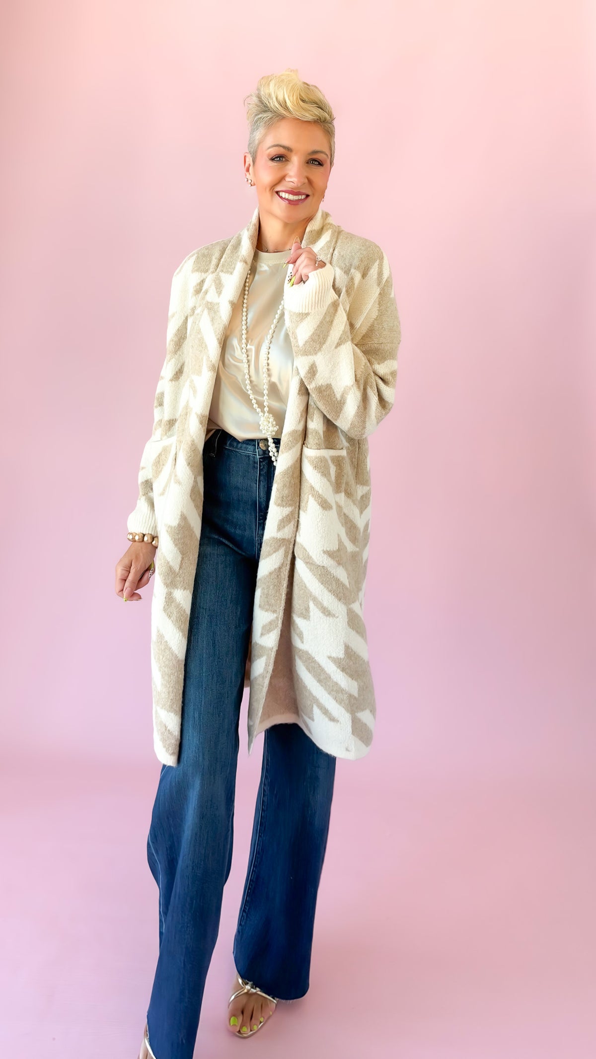 Abstract Duster Cardigan/Sand