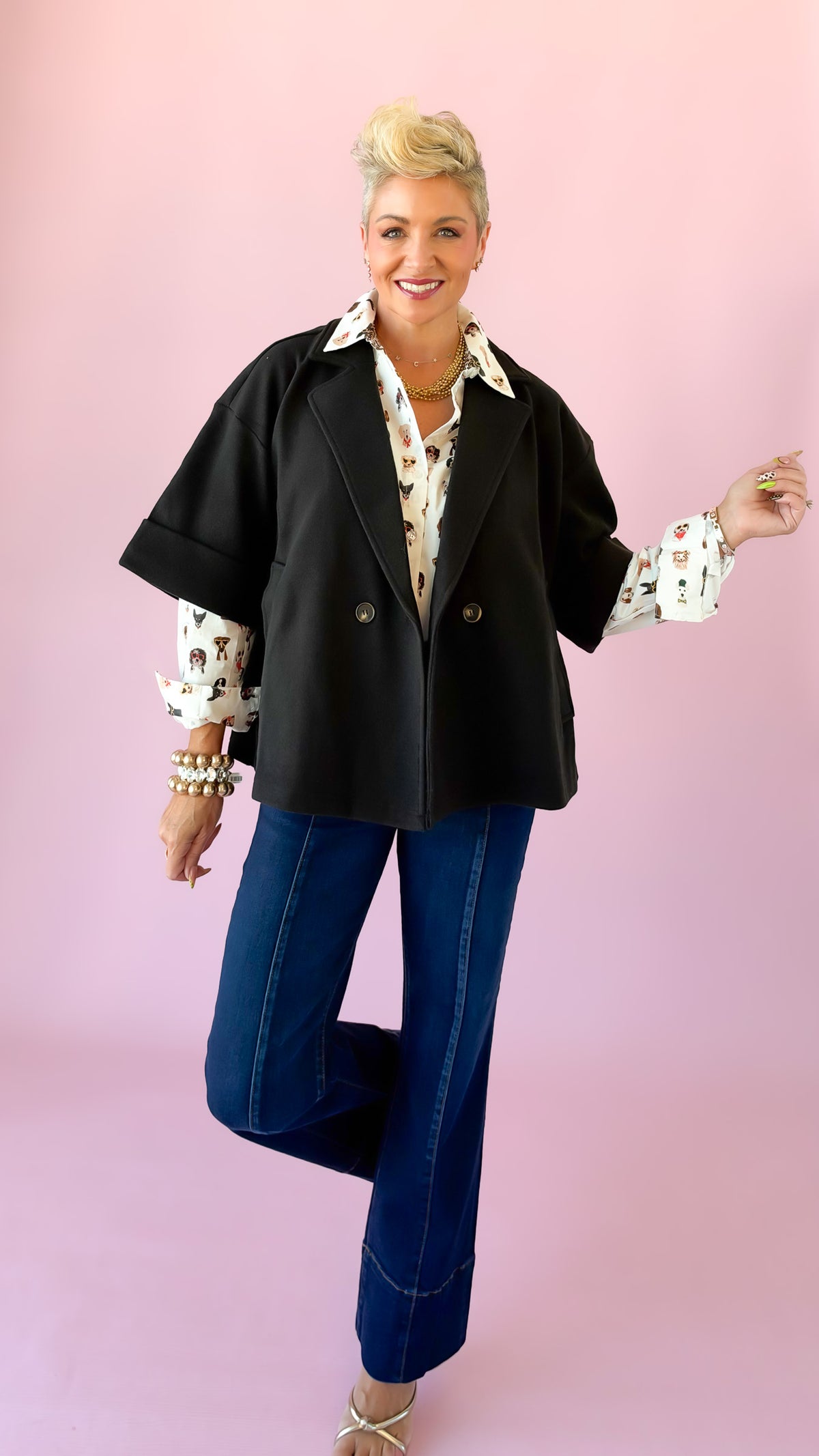 Dog Print Poplin Button-Down