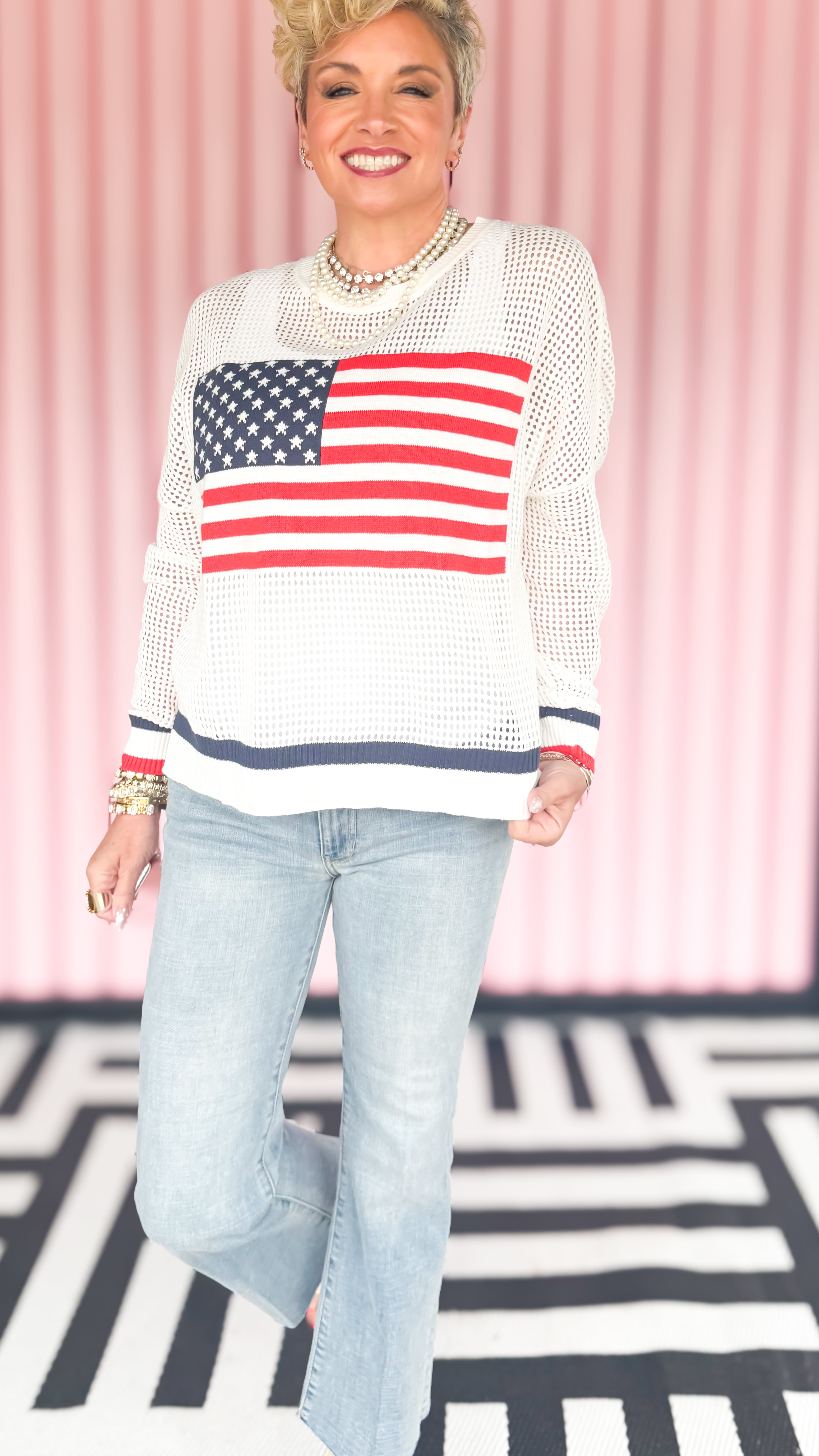 American Flag Mesh Sweater
