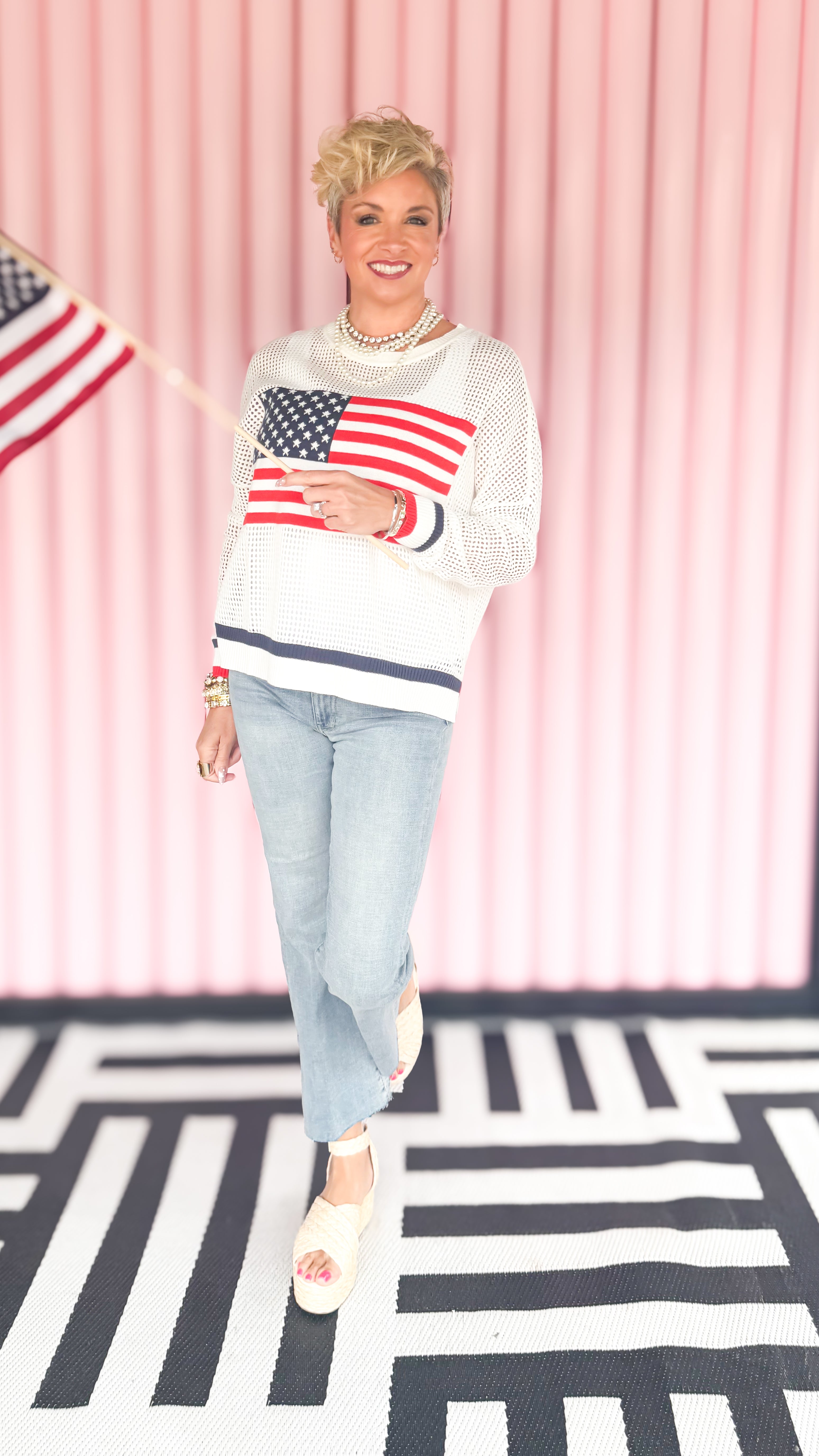 American Flag Mesh Sweater