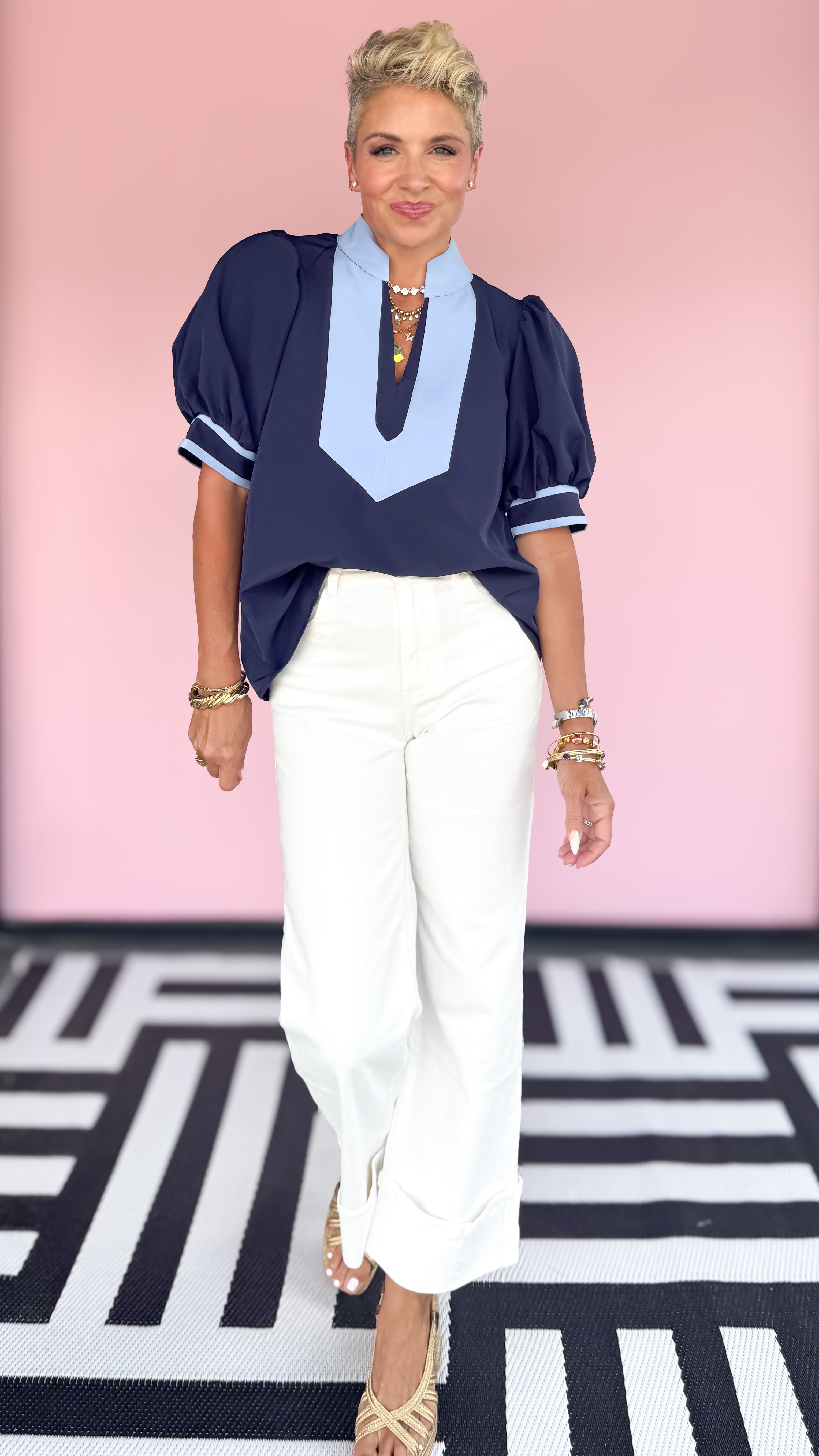 Bridget Puff Sleeve Top/Navy