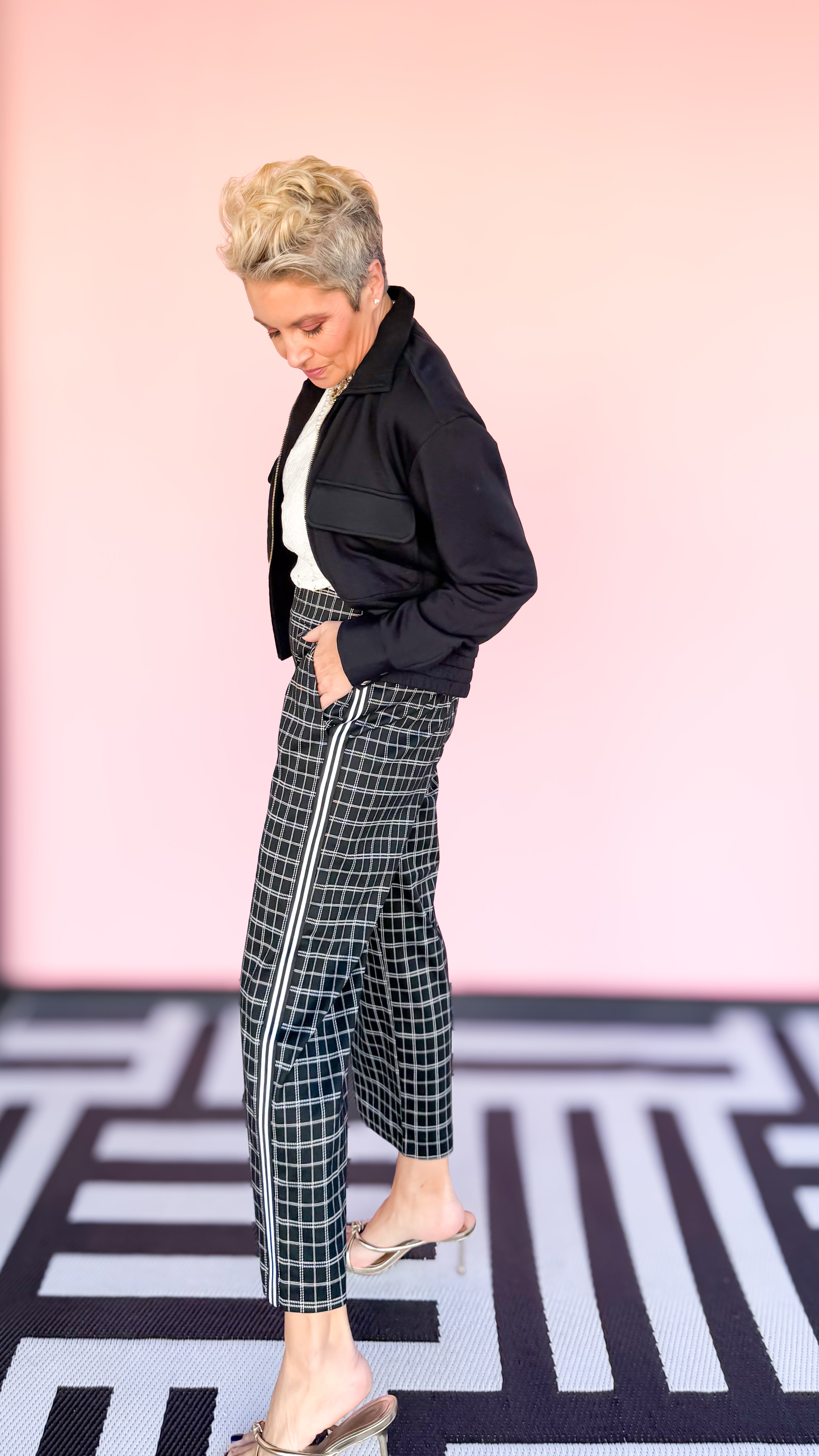 MABEL PULLON CROP PLAID Pants/Black