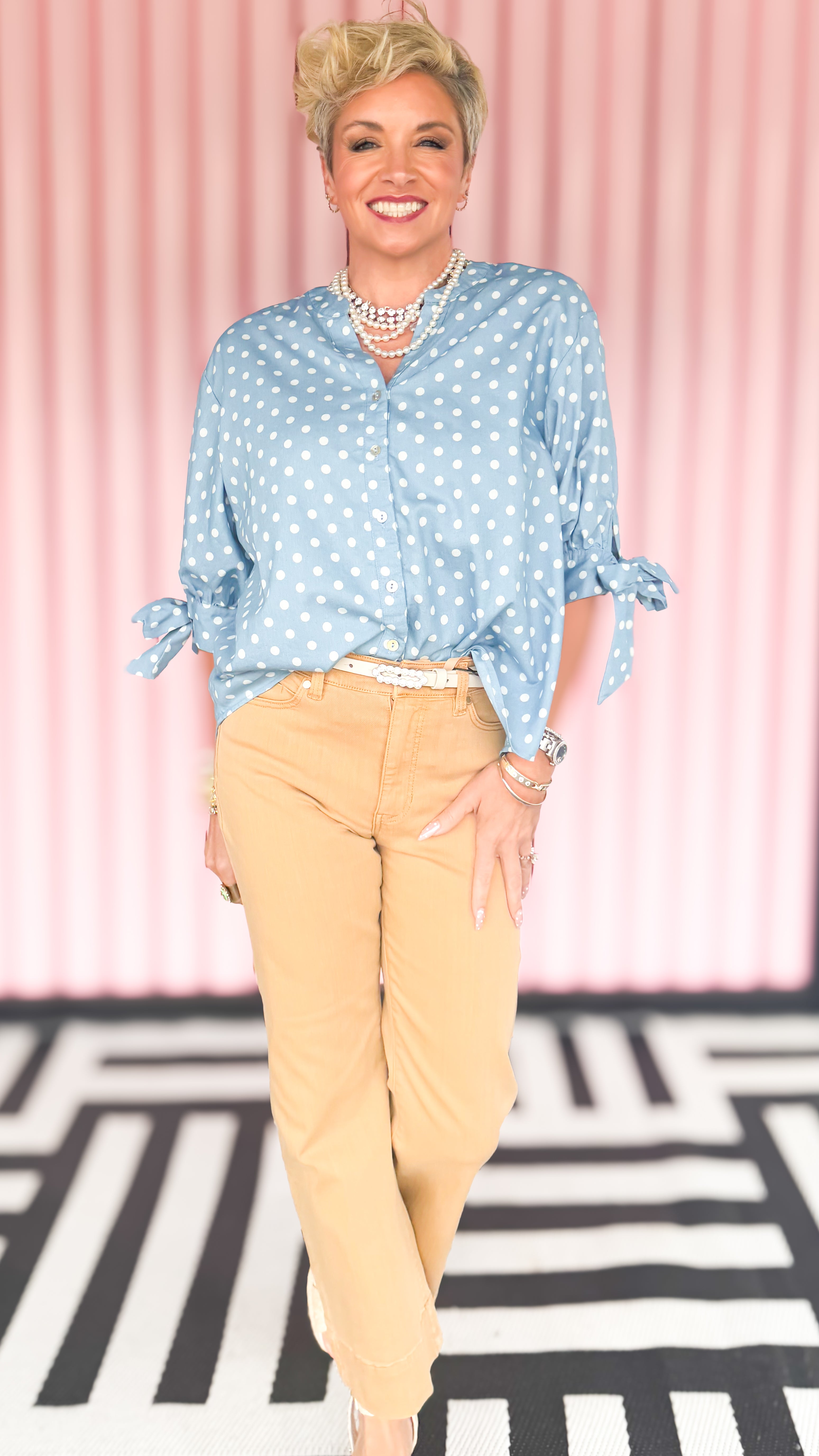 Polka Dot Bow Sleeve Blouse
