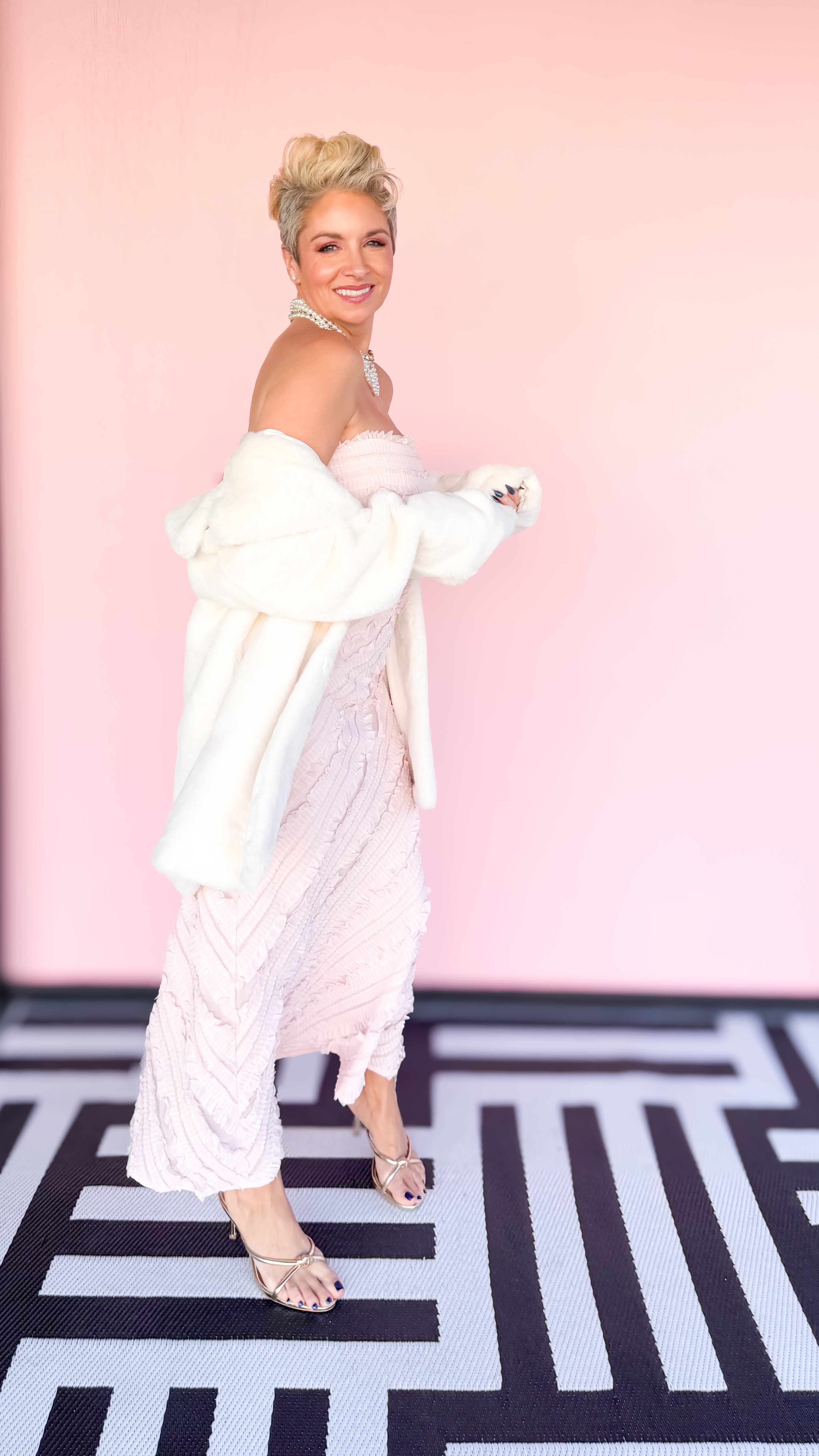 Diagonal Ruffle Strapless Maxi Dress/Pink - The BLVD