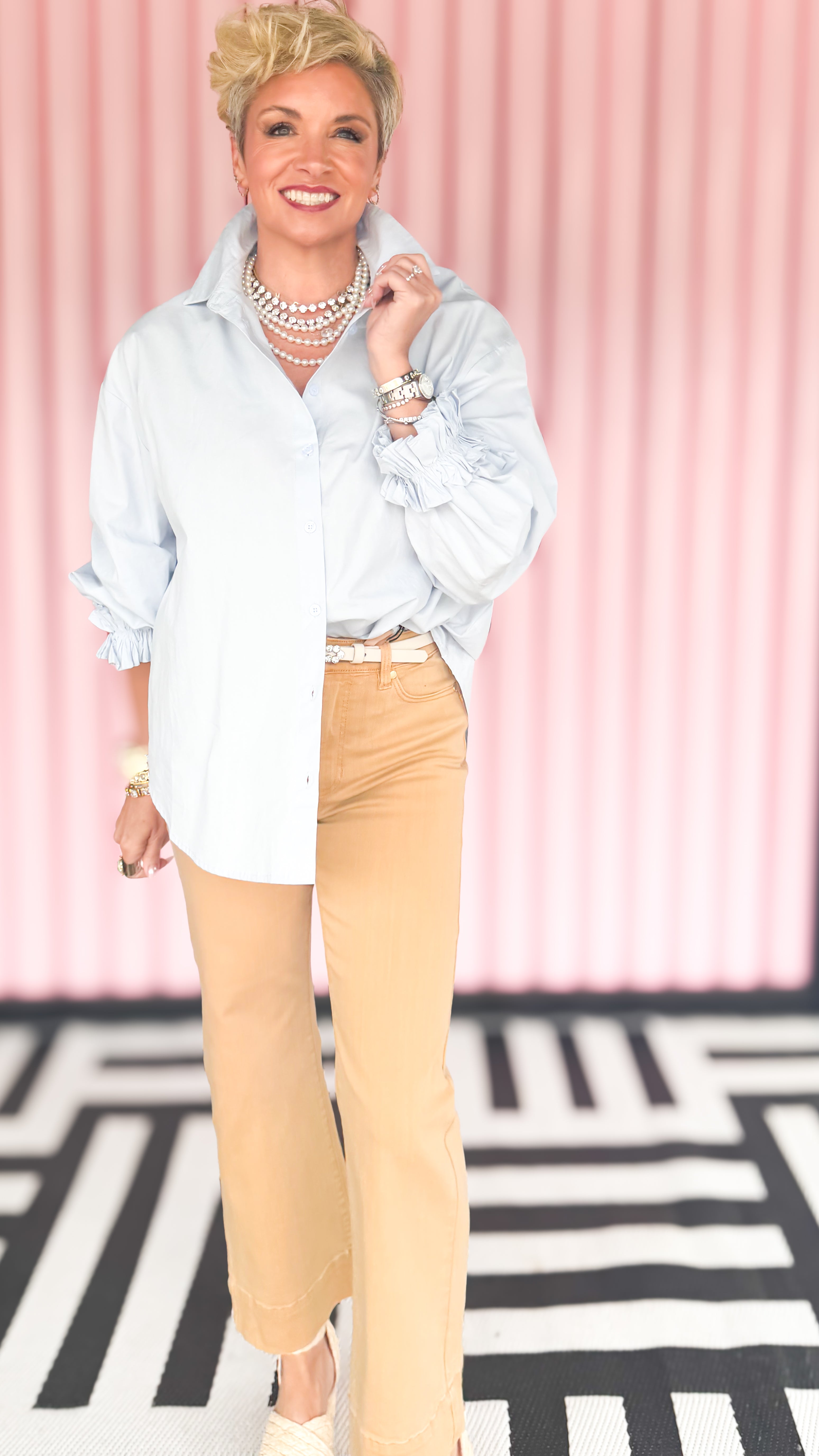 Ruffled Cuff Oversized Blouse