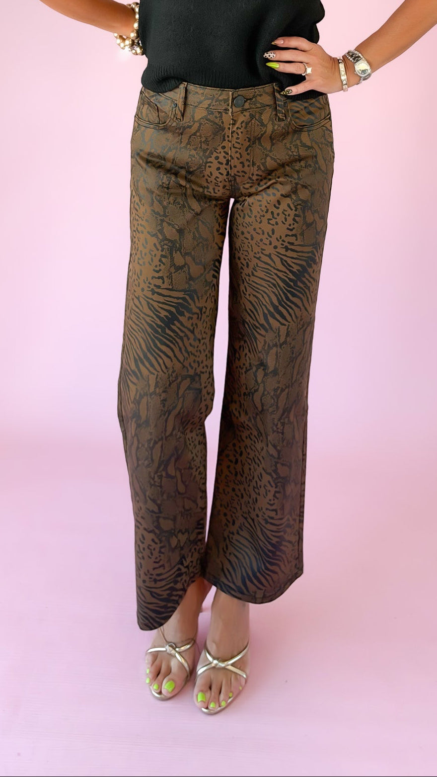 Animal Print Wide Leg Jeans