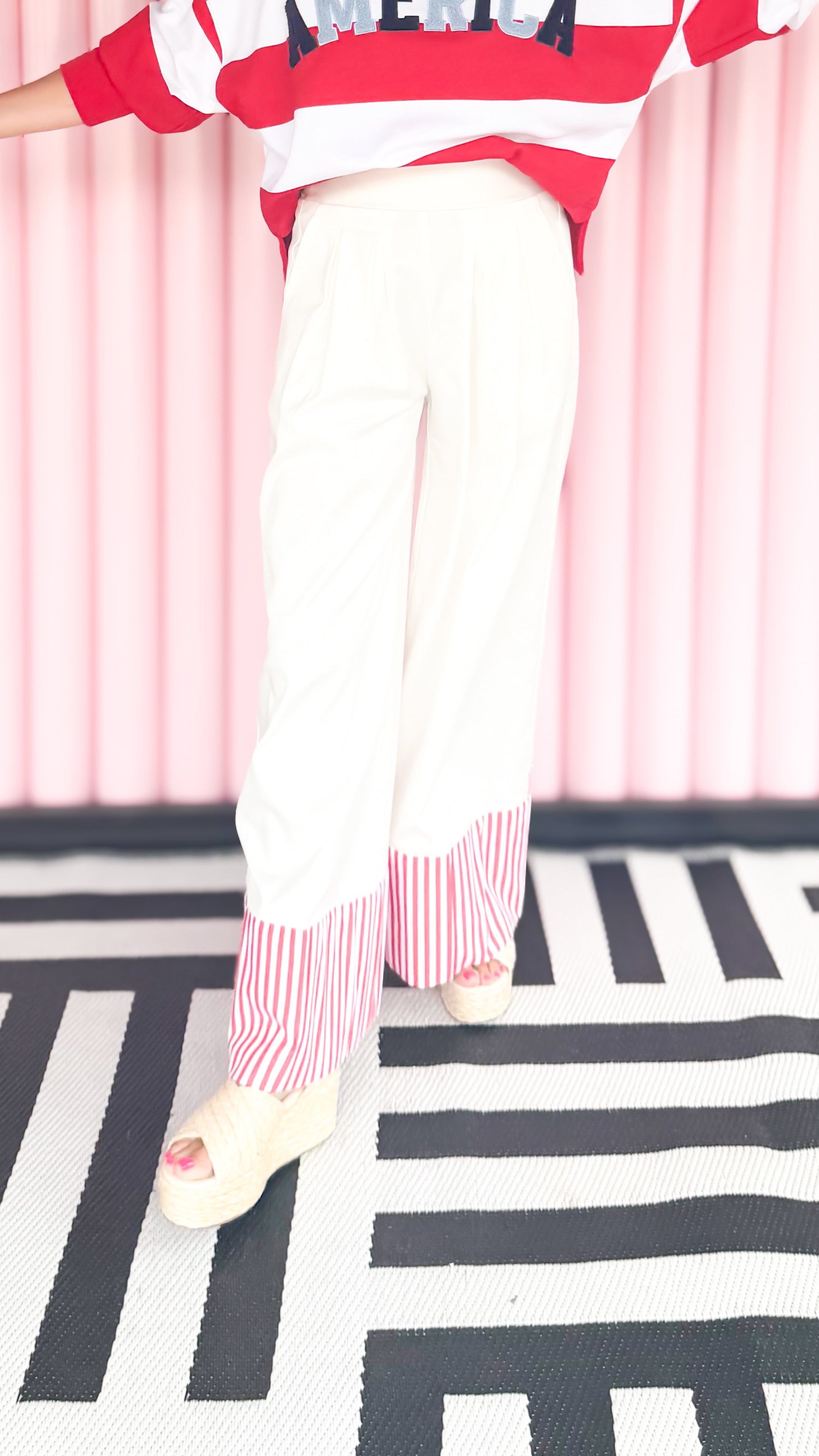 White Trousers with Red Stripe Cuff