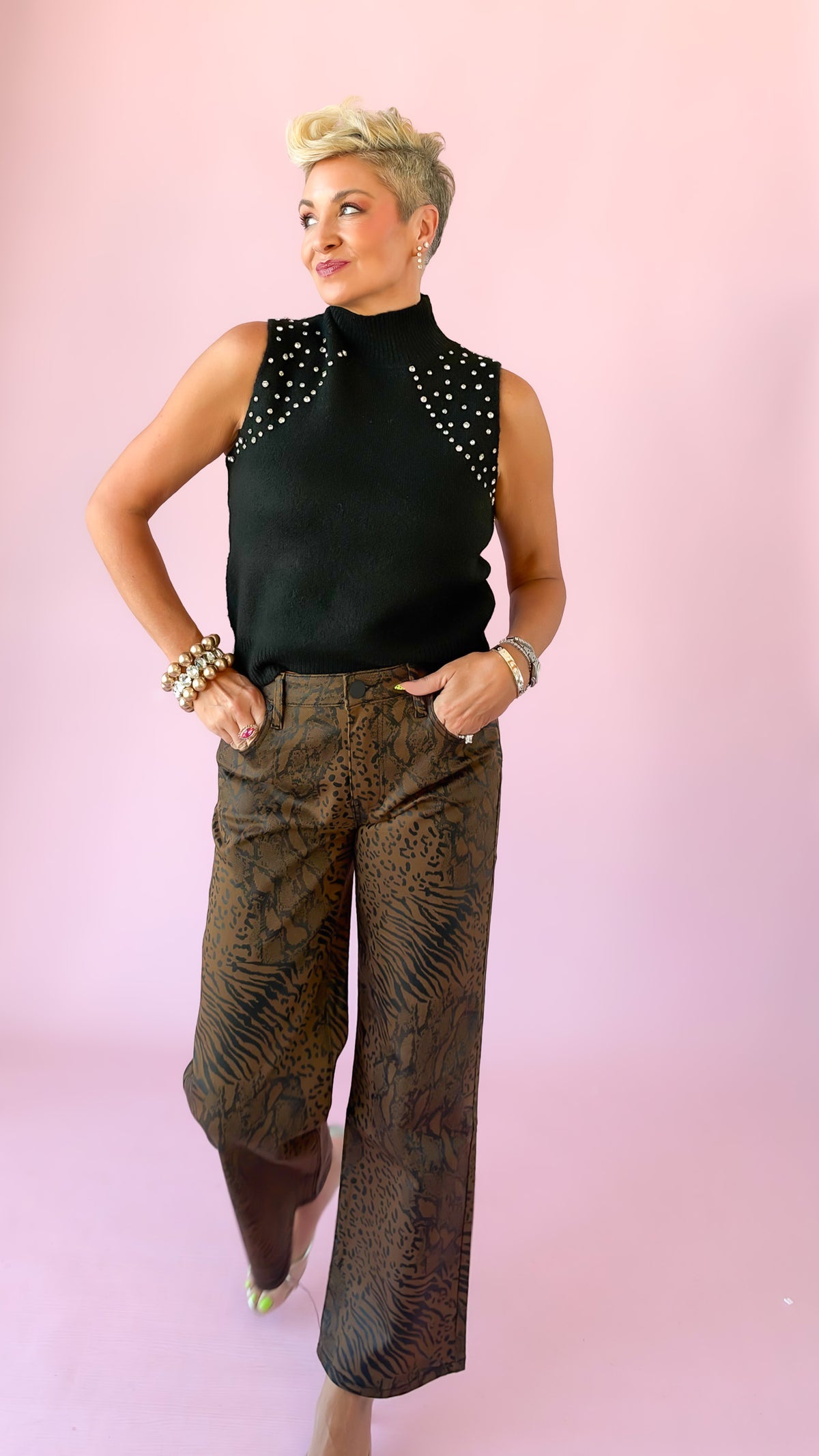 Animal Print Wide Leg Jeans