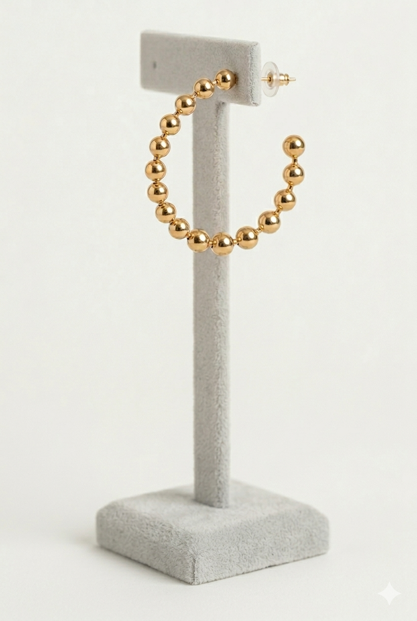 Large Gold Beaded Hoop Earrings