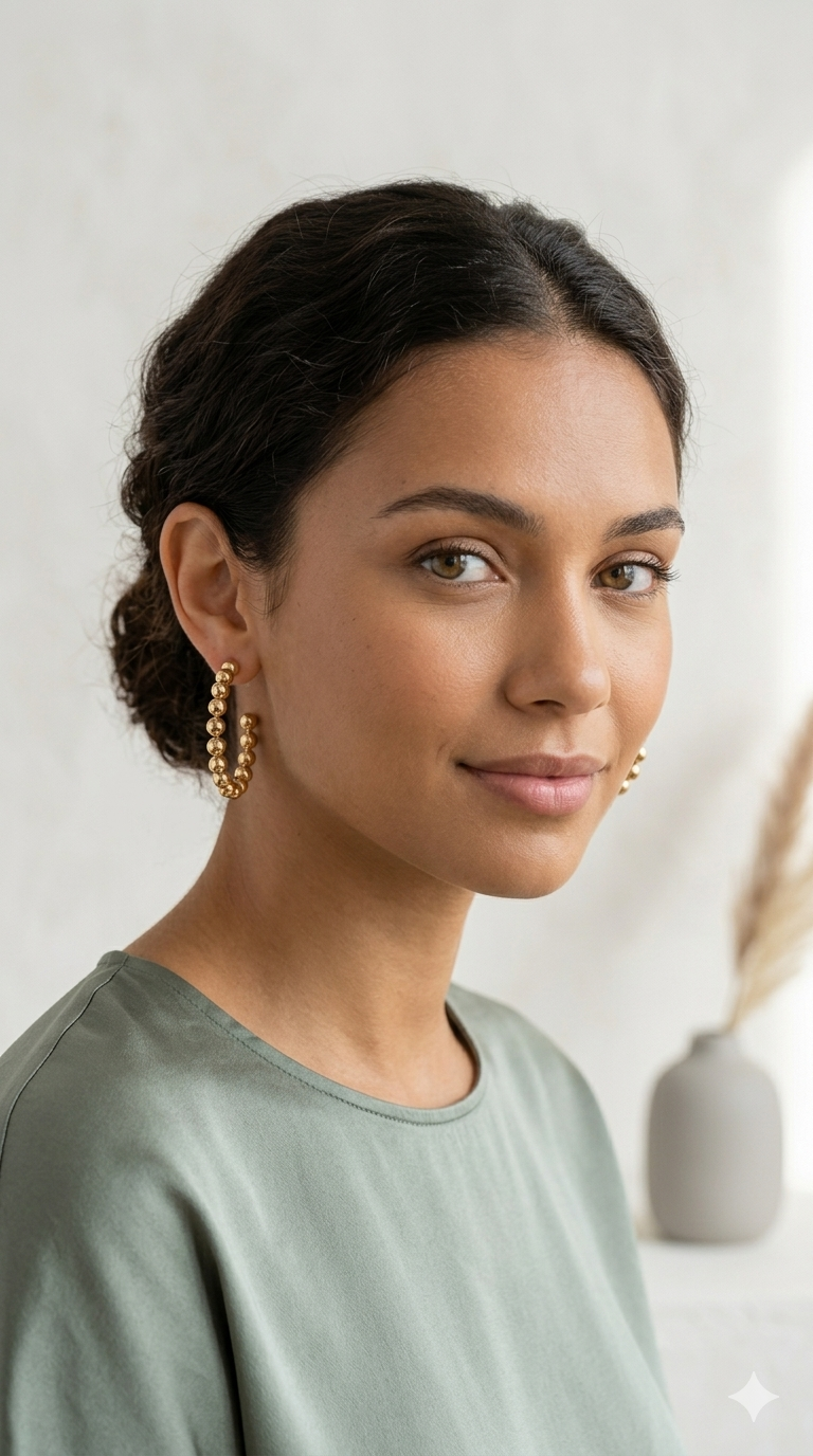 Large Gold Beaded Hoop Earrings
