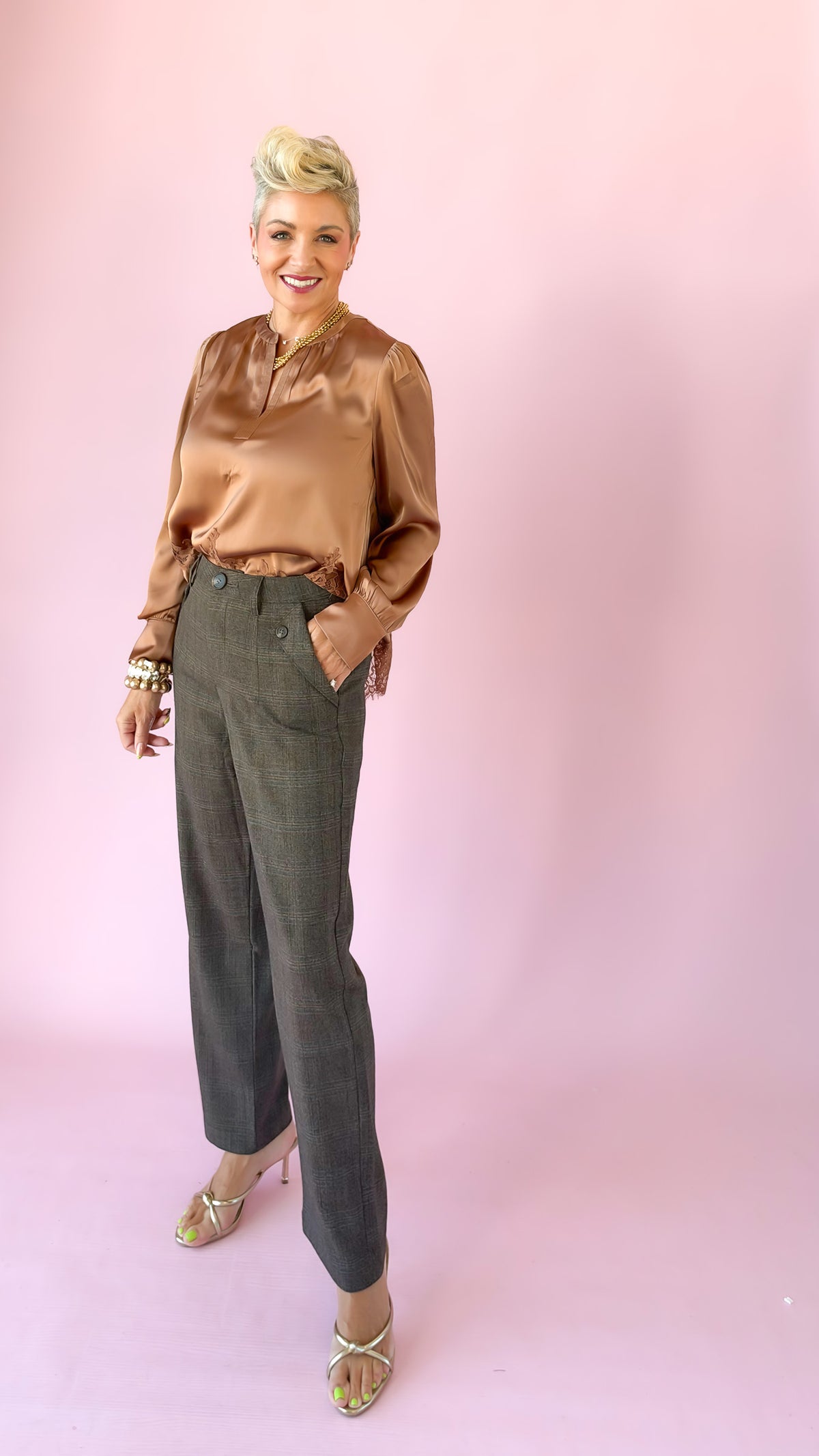 Espresso Plaid Straight Trousers