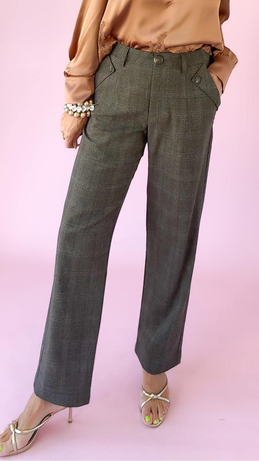 Espresso Plaid Straight Trousers