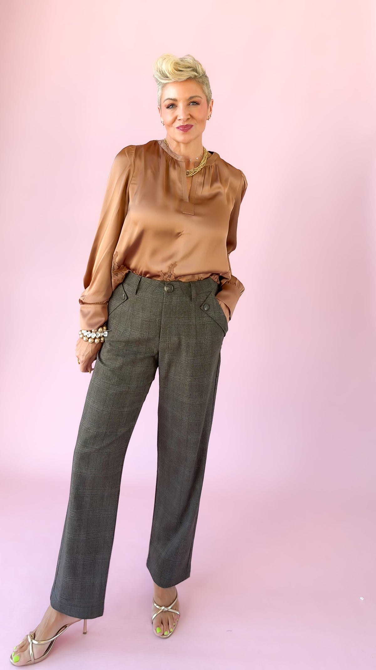 Espresso Plaid Straight Trousers