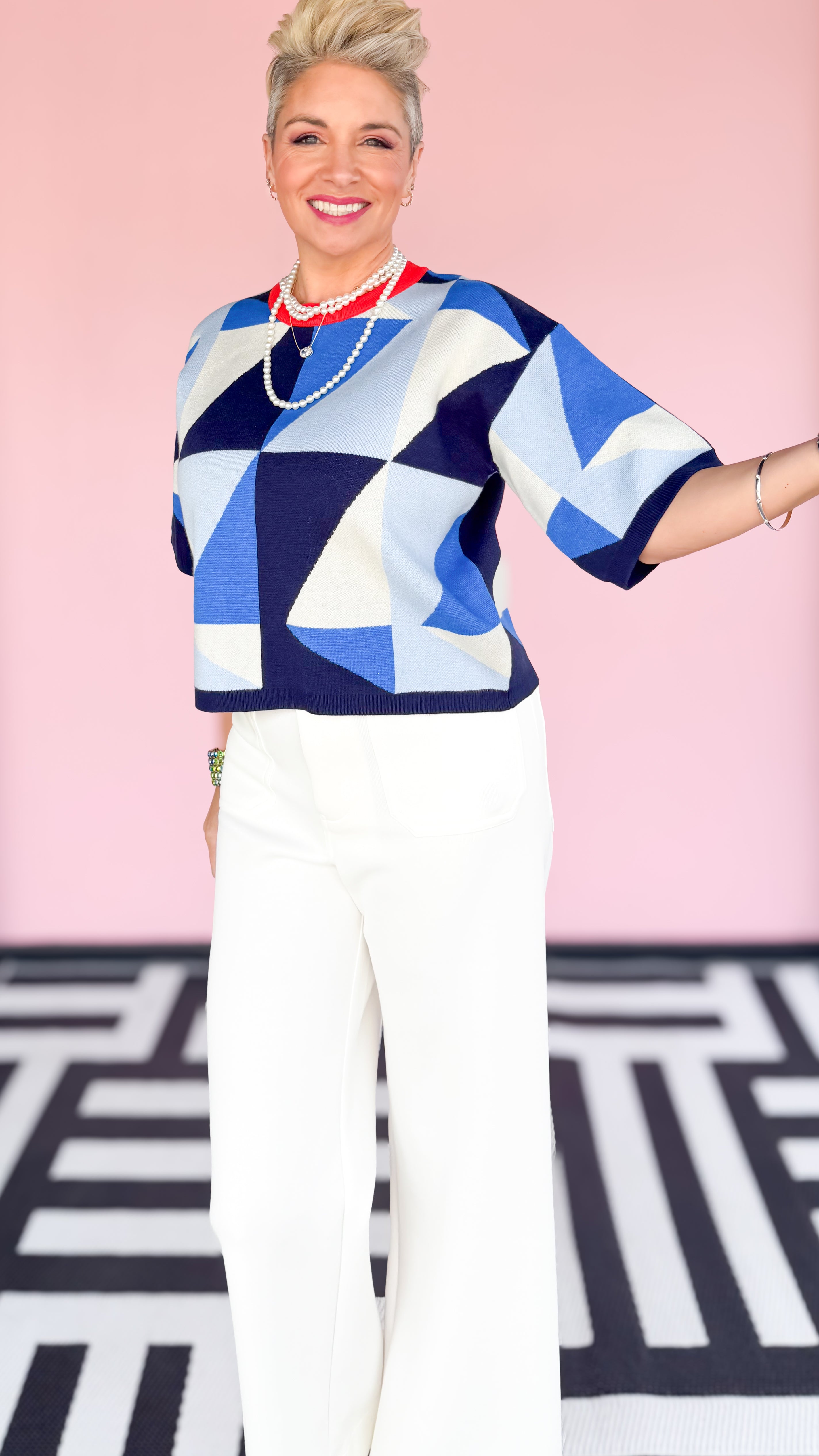 Shades of Blue Geometric SleevelessTop