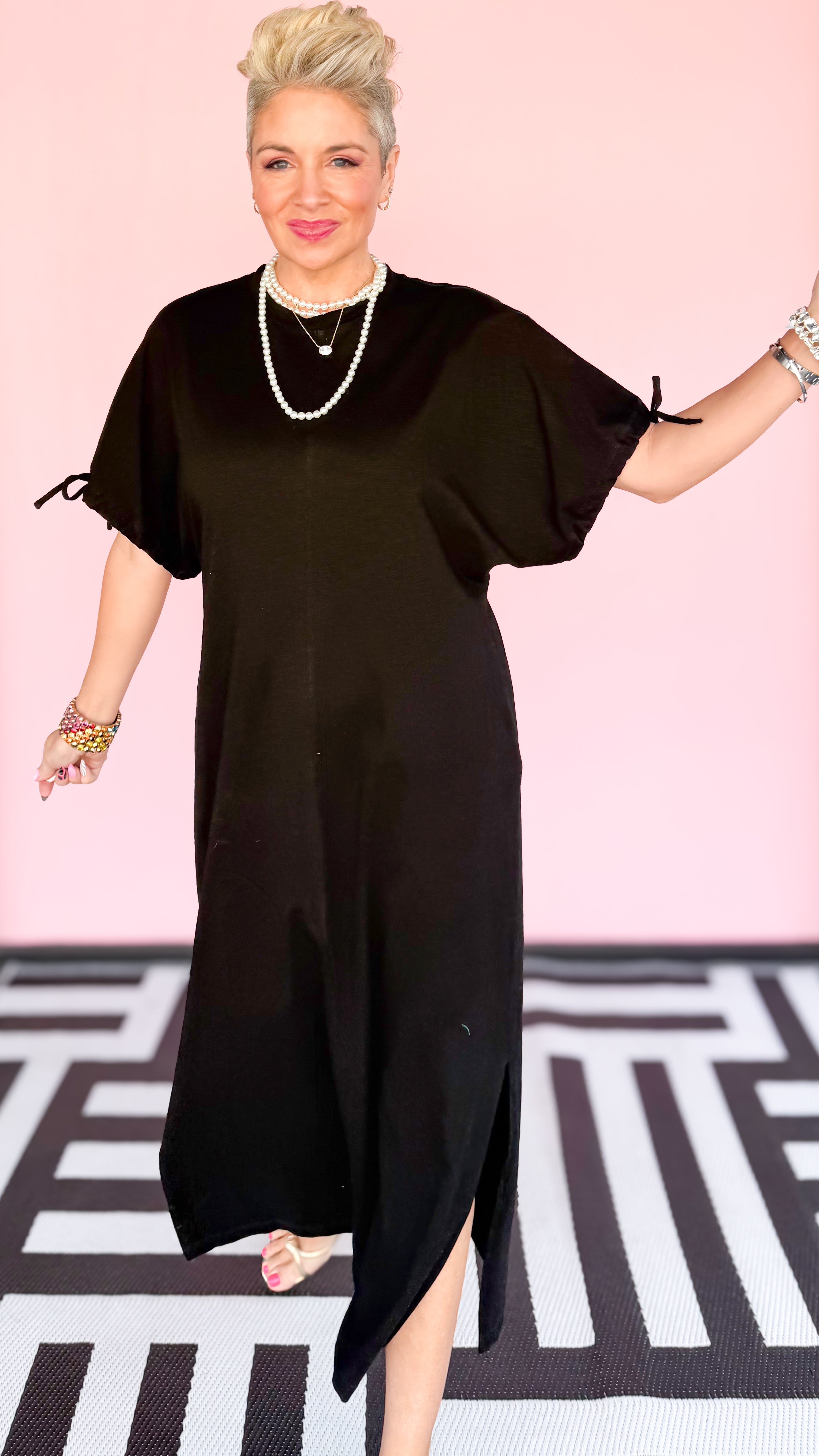 Drew Drawstring Sleeve Knit Dress/Black - The BLVD