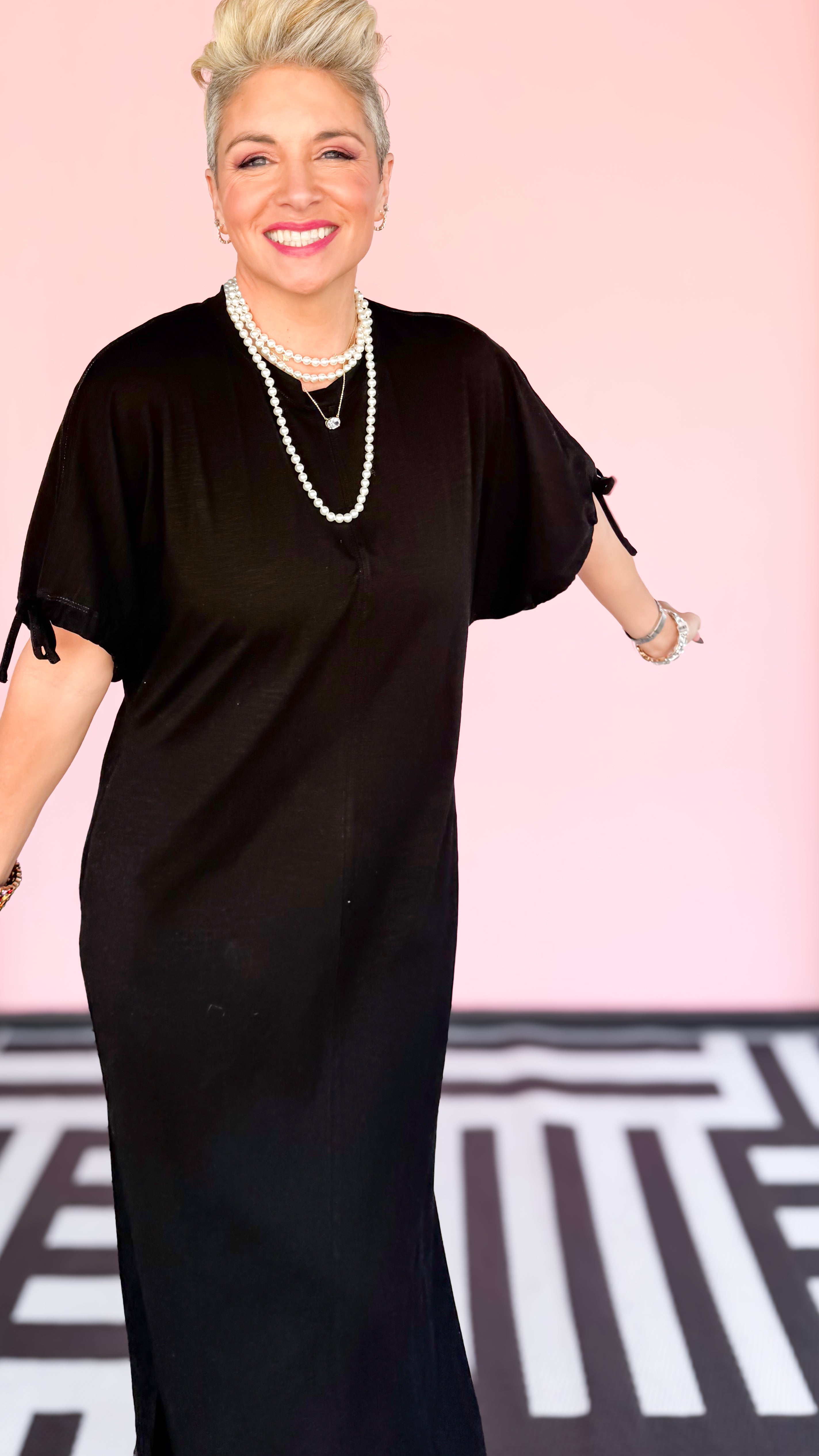 Drew Drawstring Sleeve Knit Dress/Black - The BLVD