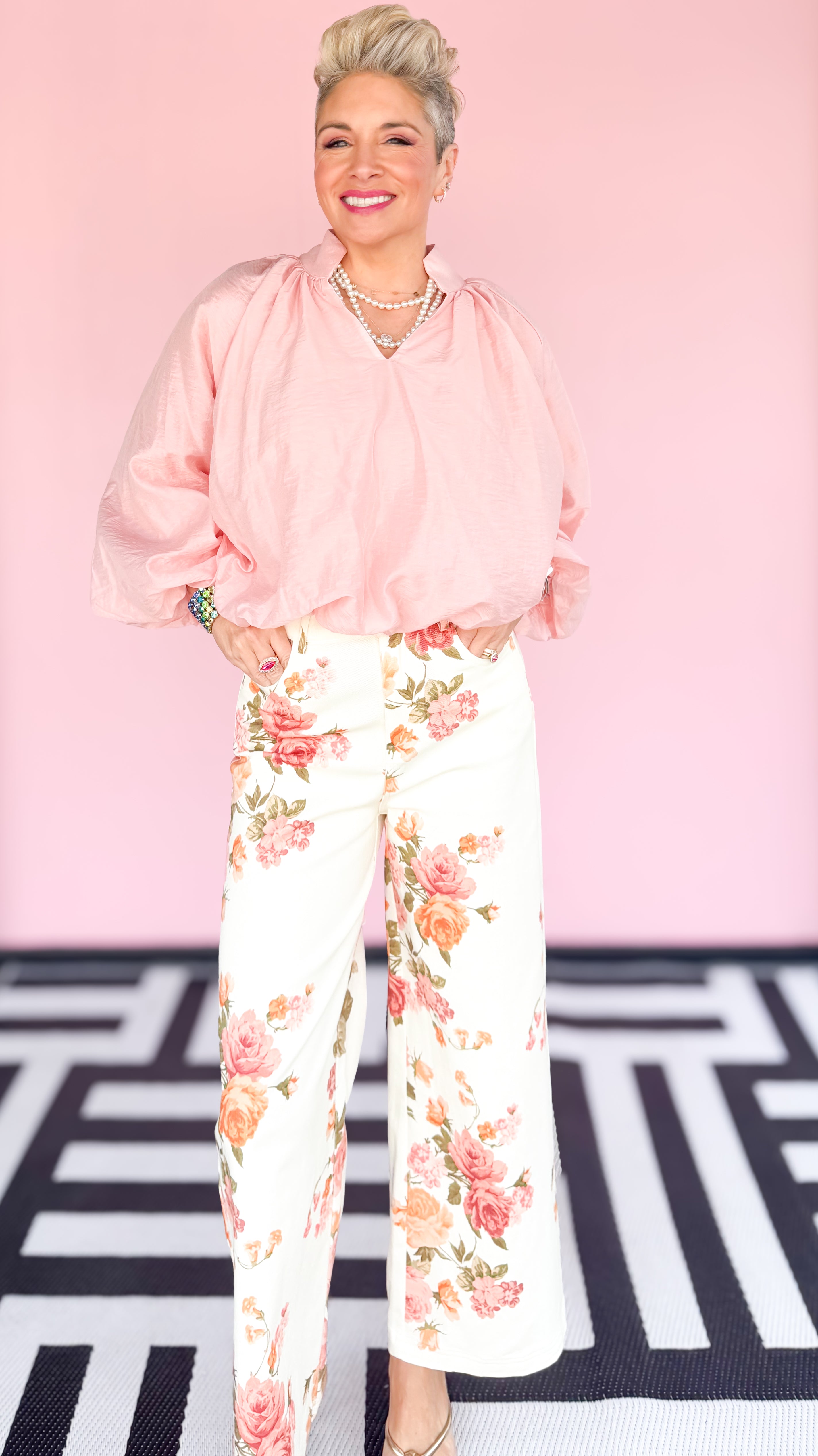 Rose Print Wide Leg Jean - The BLVD