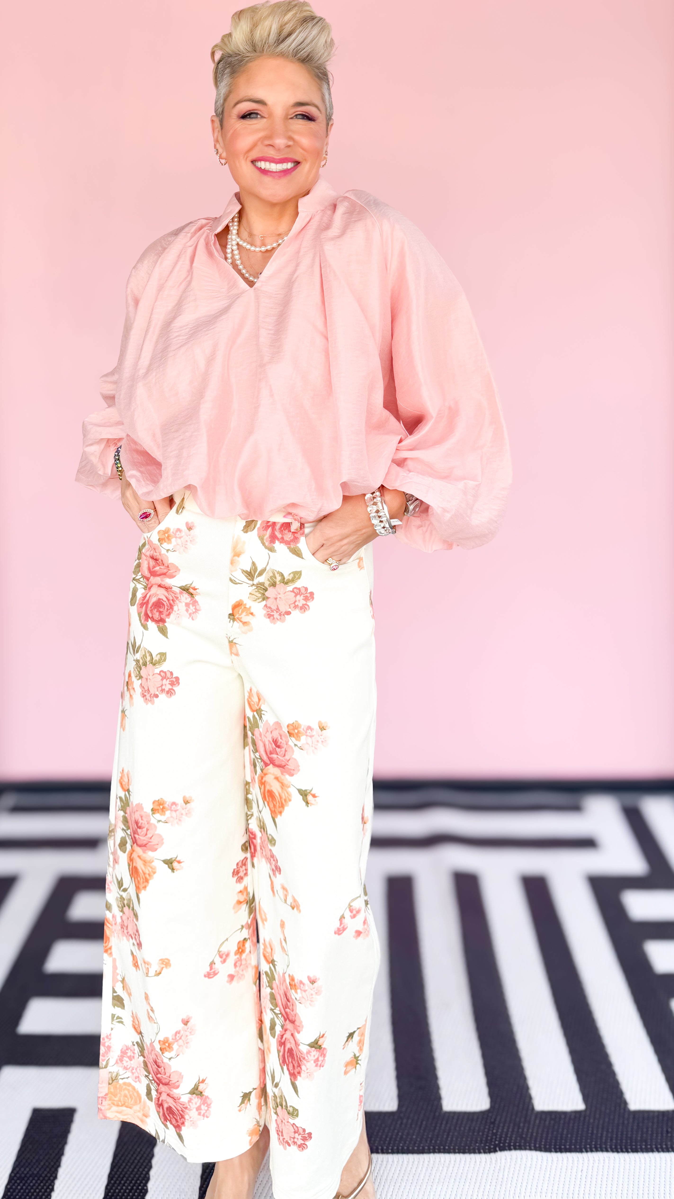 Rose Print Wide Leg Jean - The BLVD