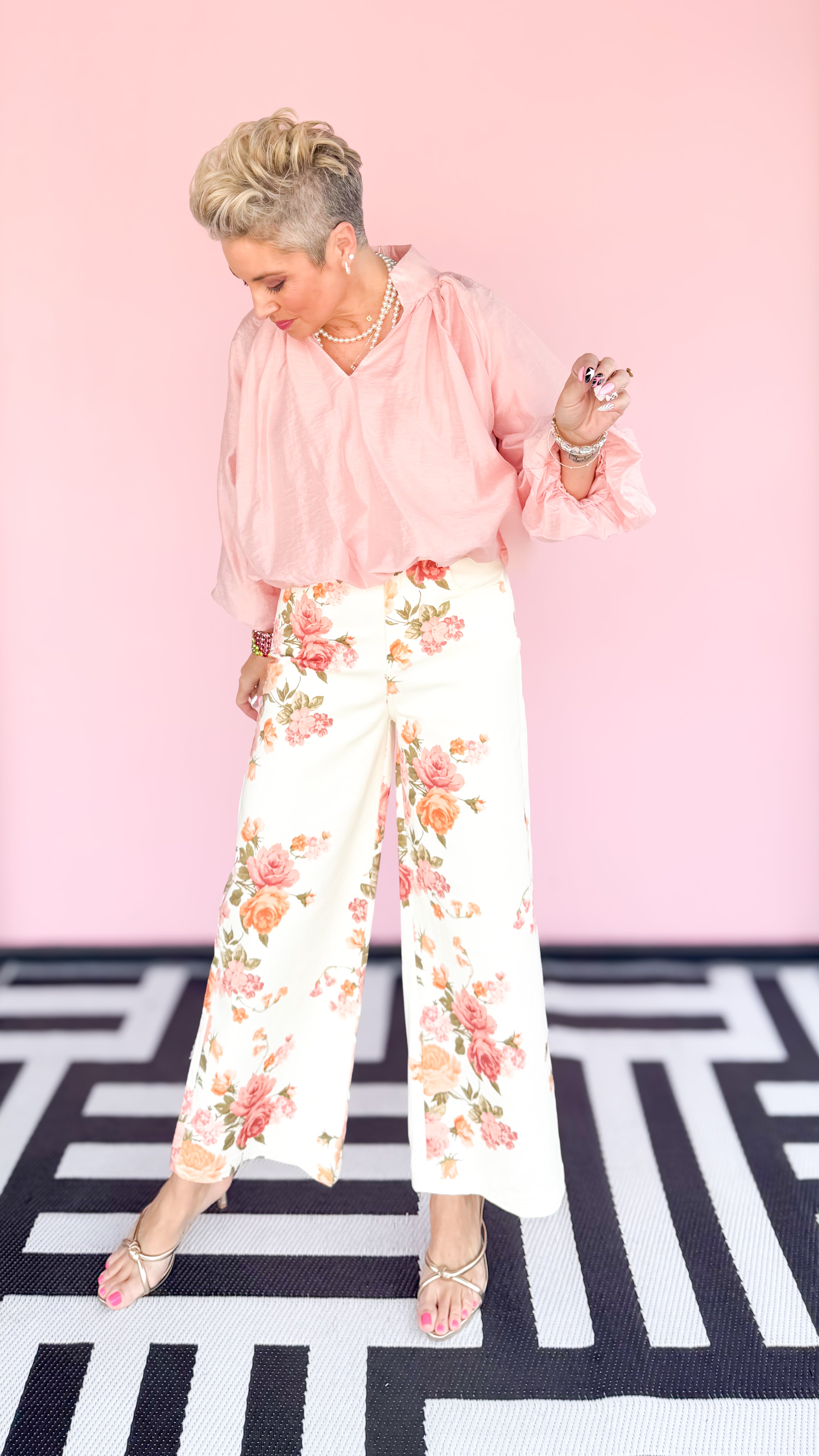 Rose Print Wide Leg Jean - The BLVD