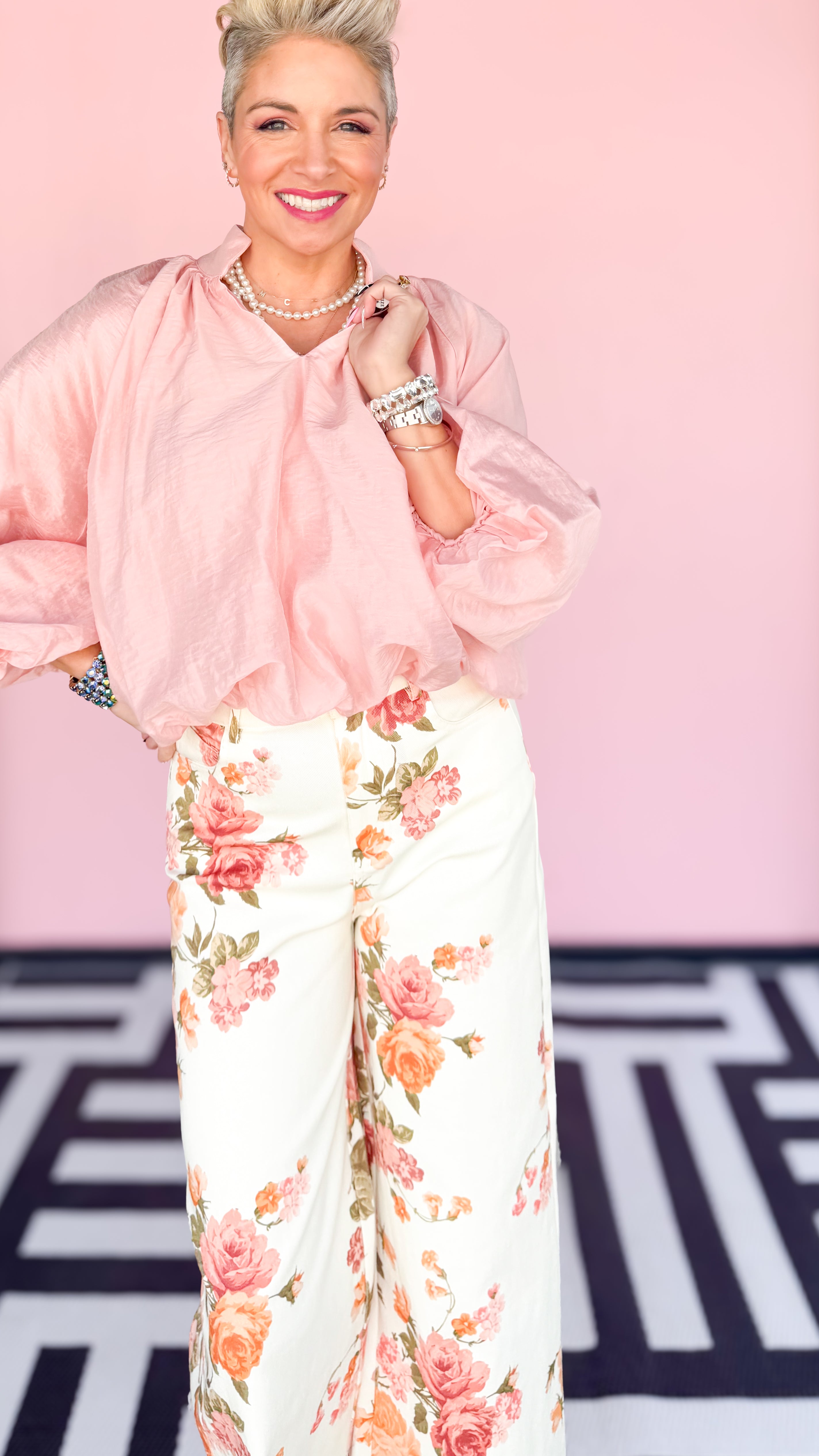 Belle Bubble Hem & Sleeve Top/Pink