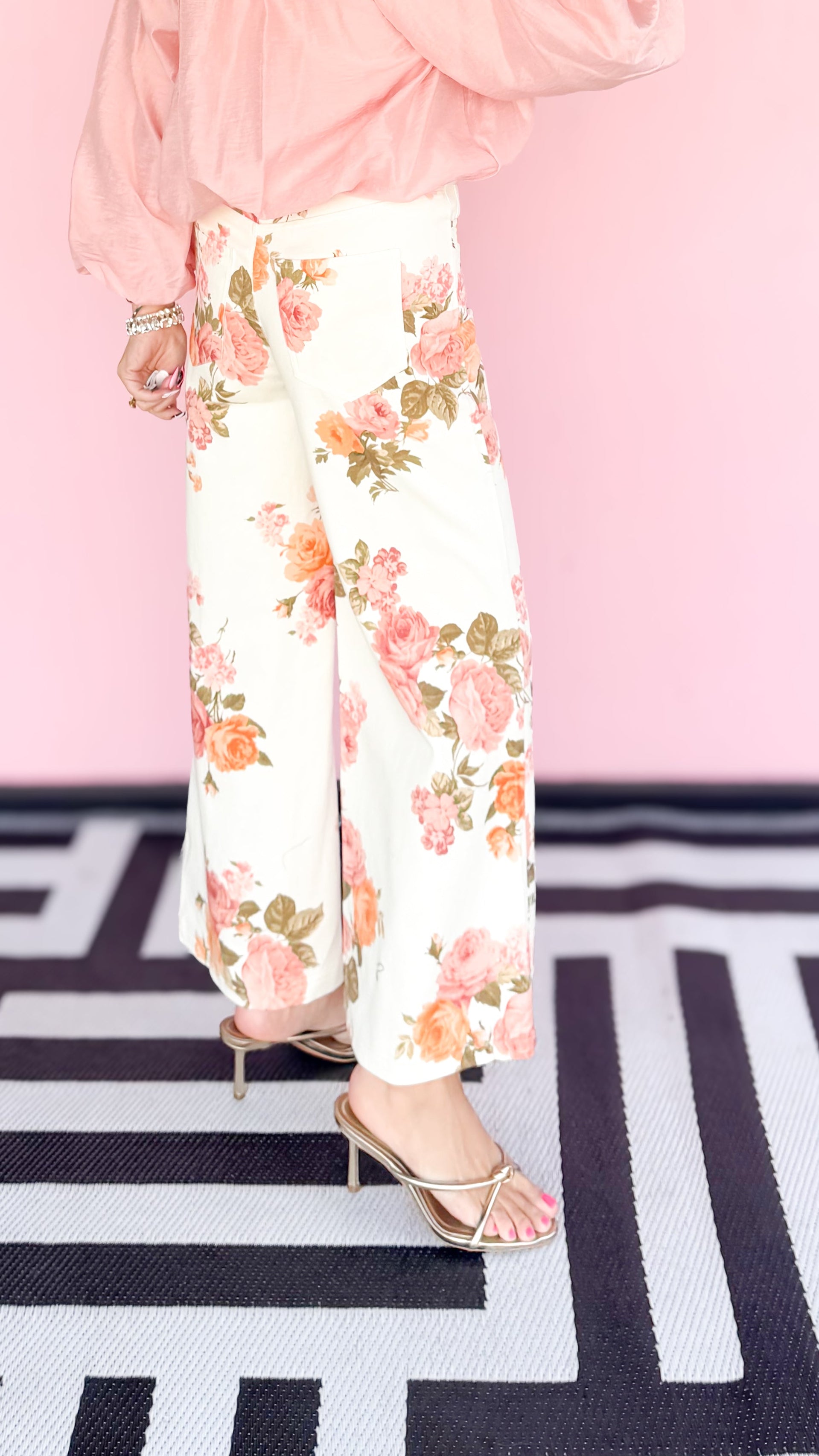 Rose Print Wide Leg Jean