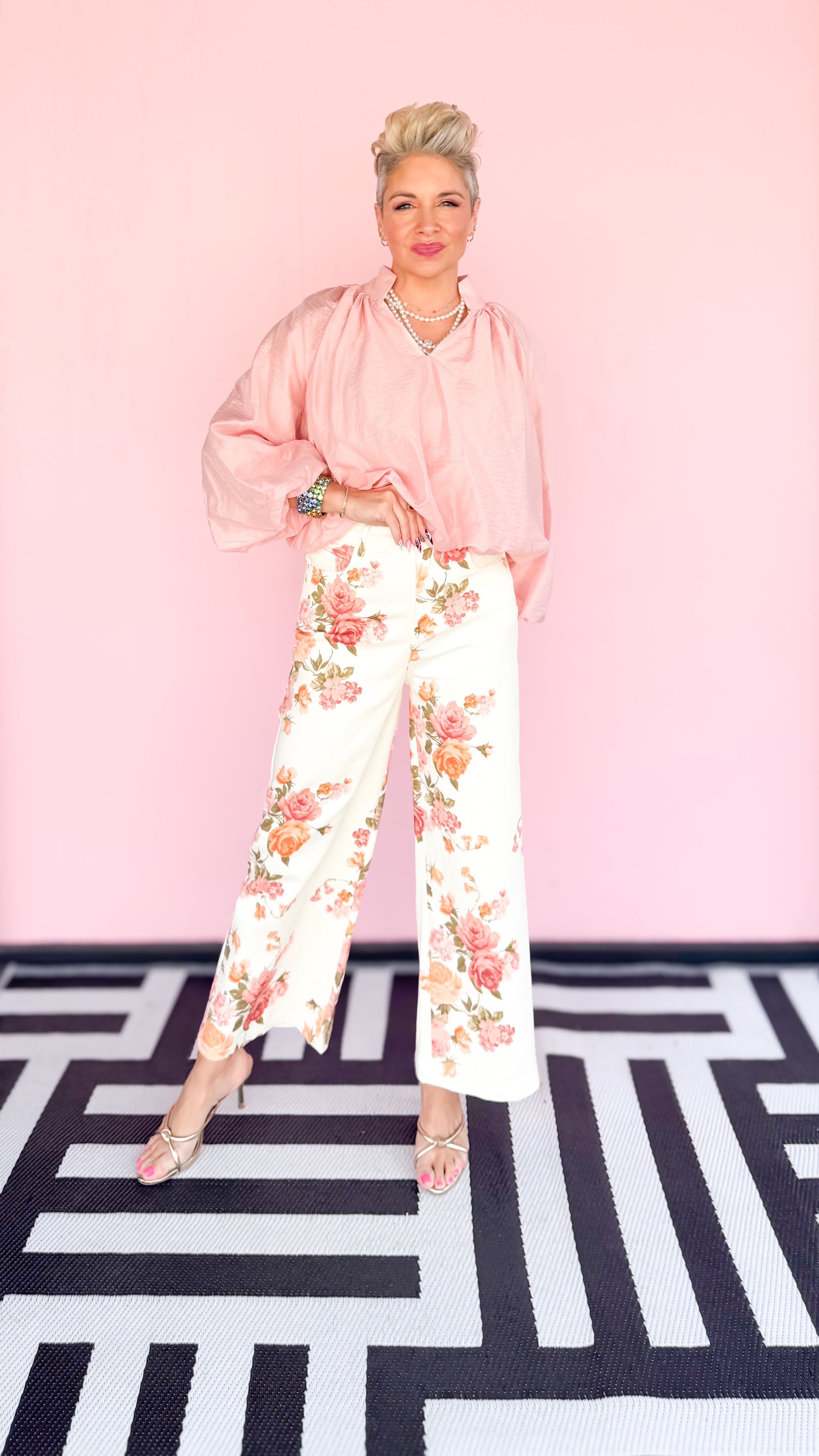 Rose Print Wide Leg Jean - The BLVD