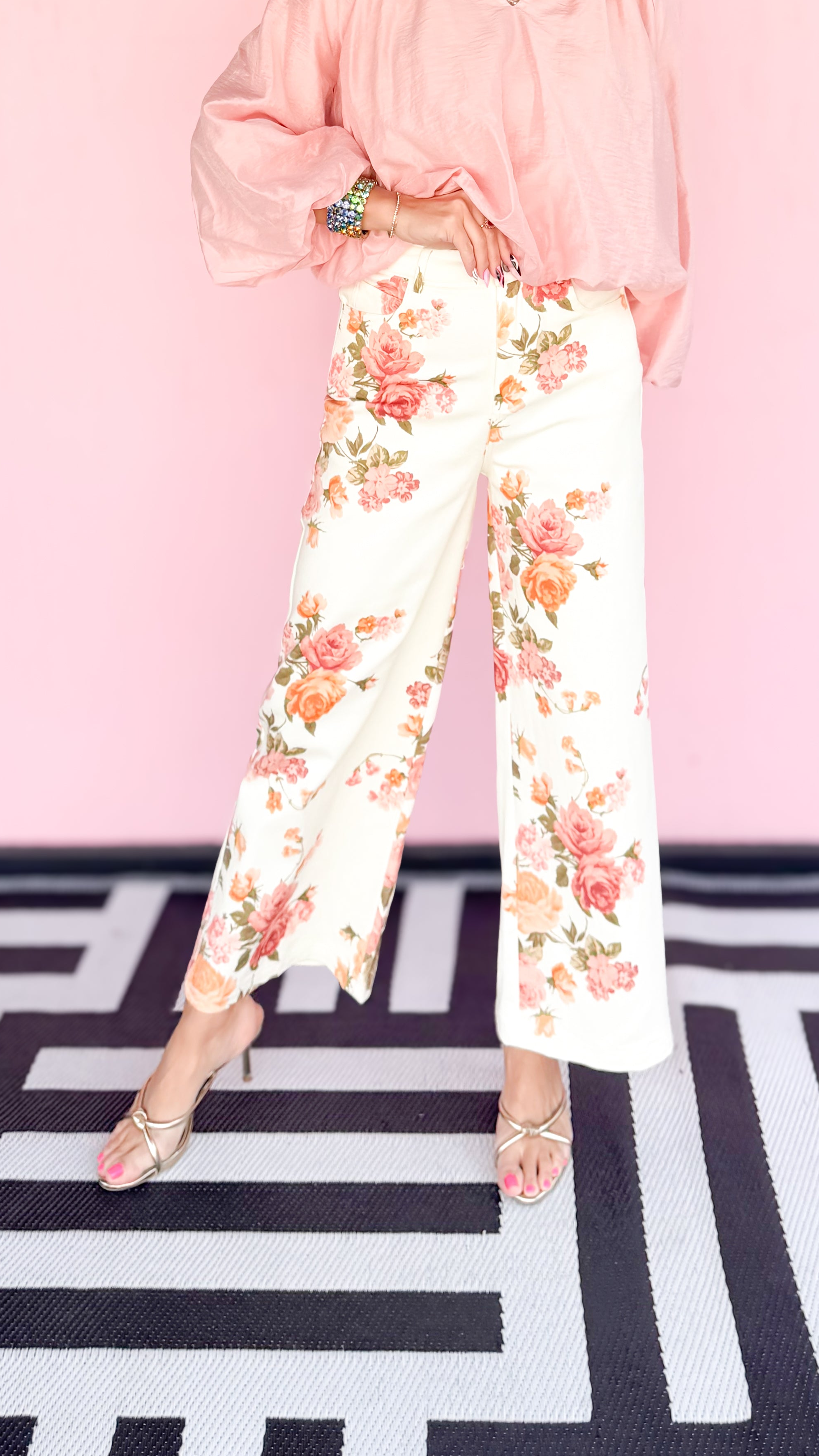 Rose Print Wide Leg Jean