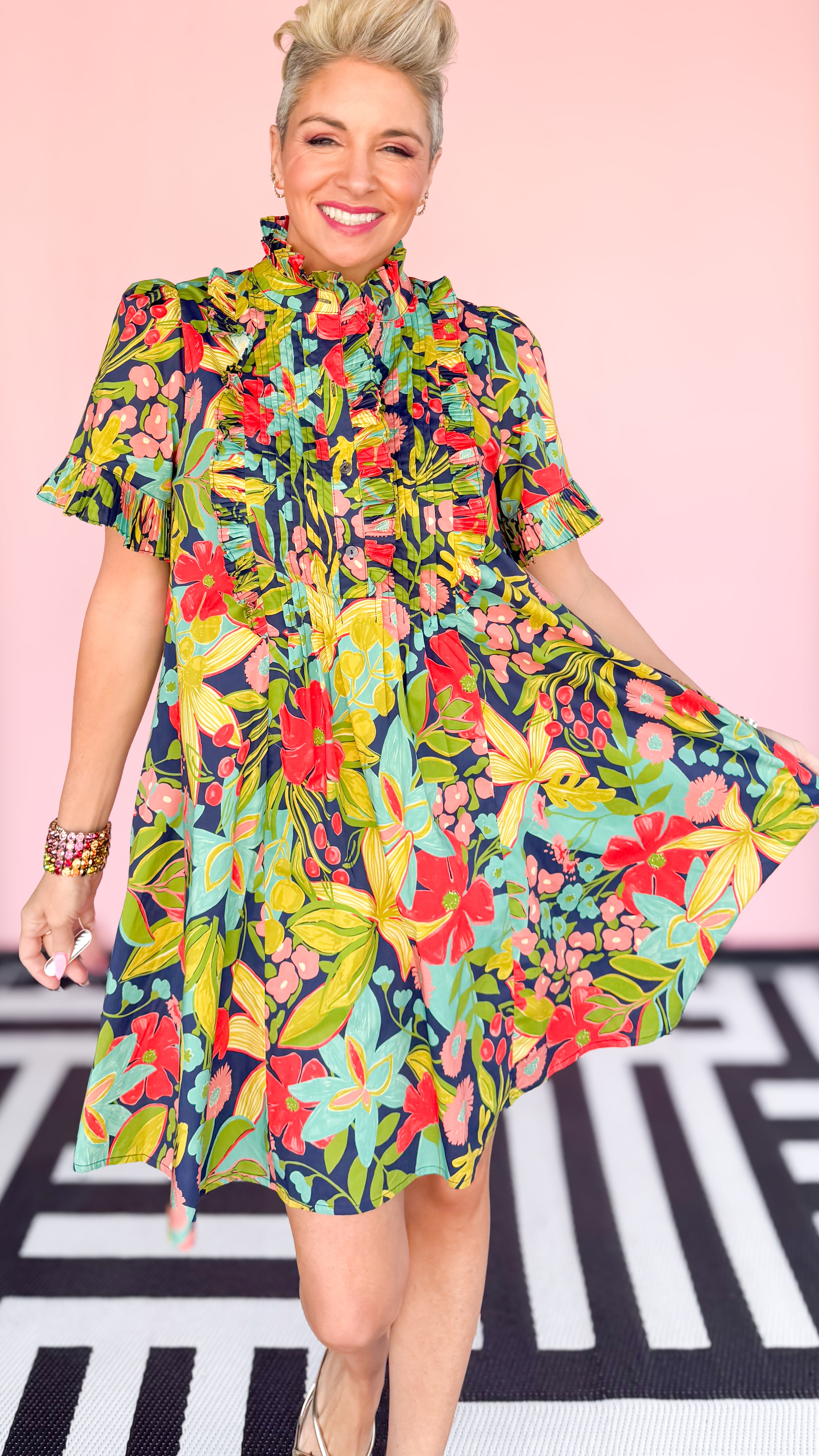 Patsy Short Floral Dress/Navy