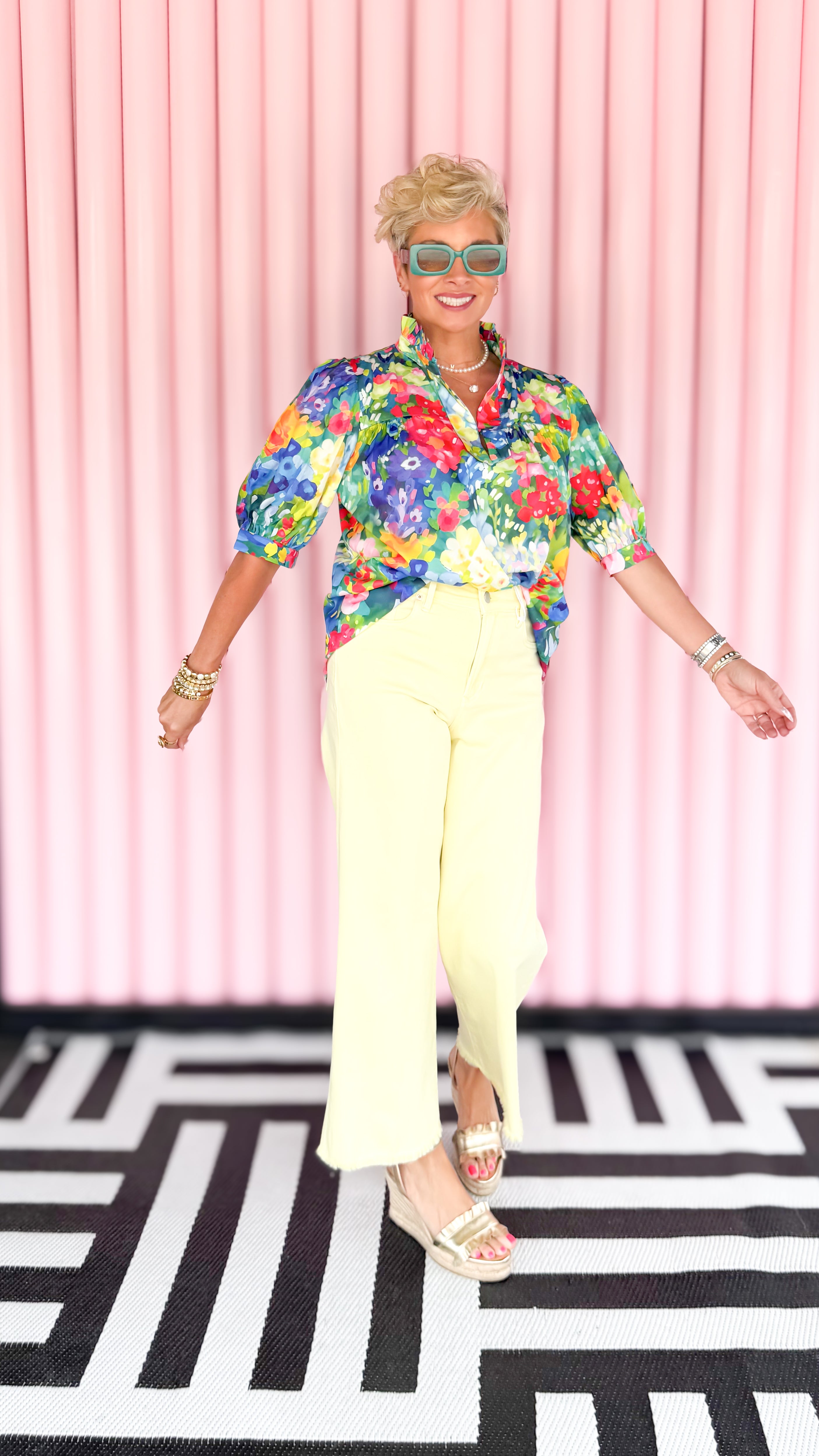 Bold Floral Puff Sleeve Blouse