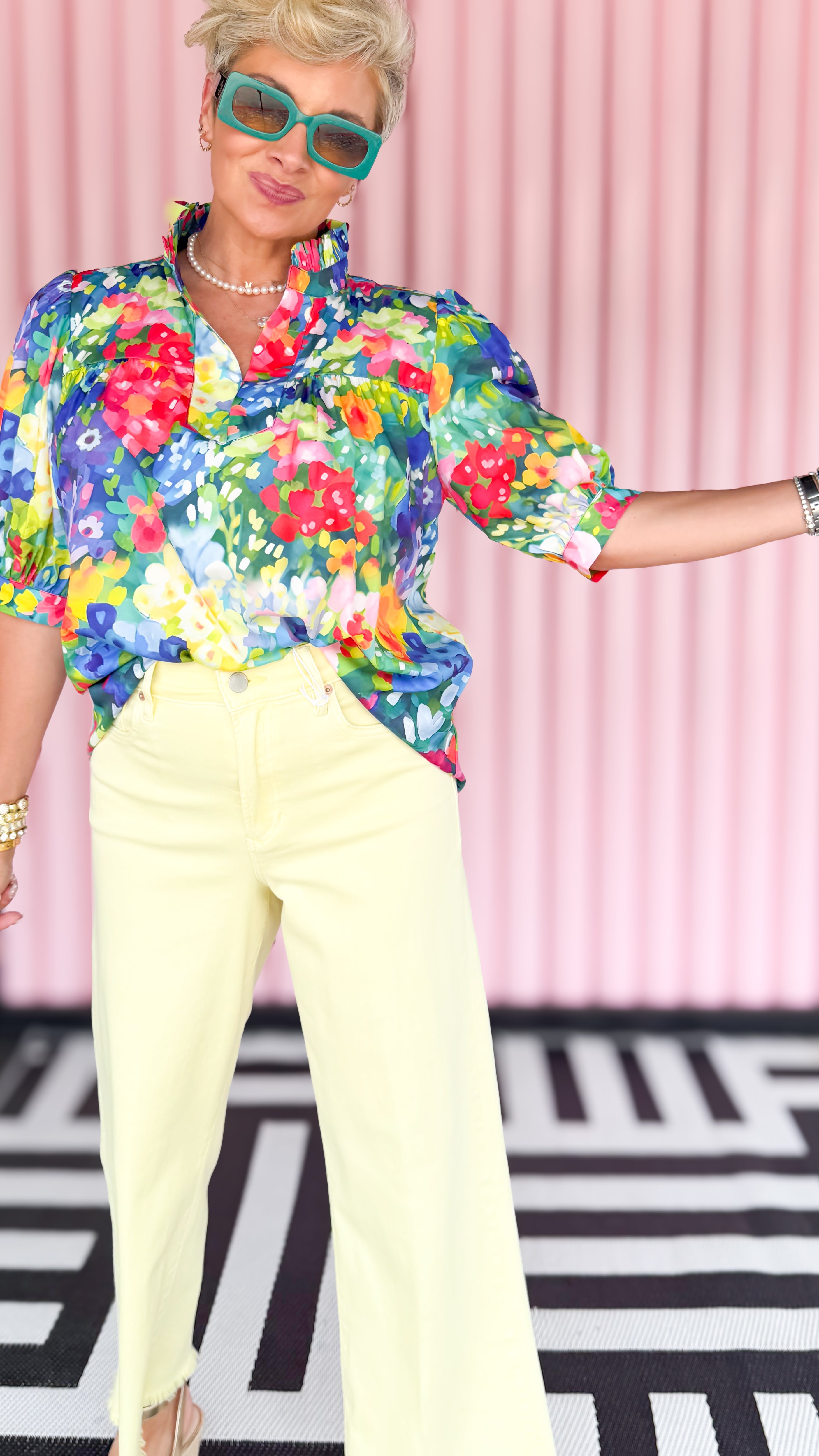 Bold Floral Puff Sleeve Blouse