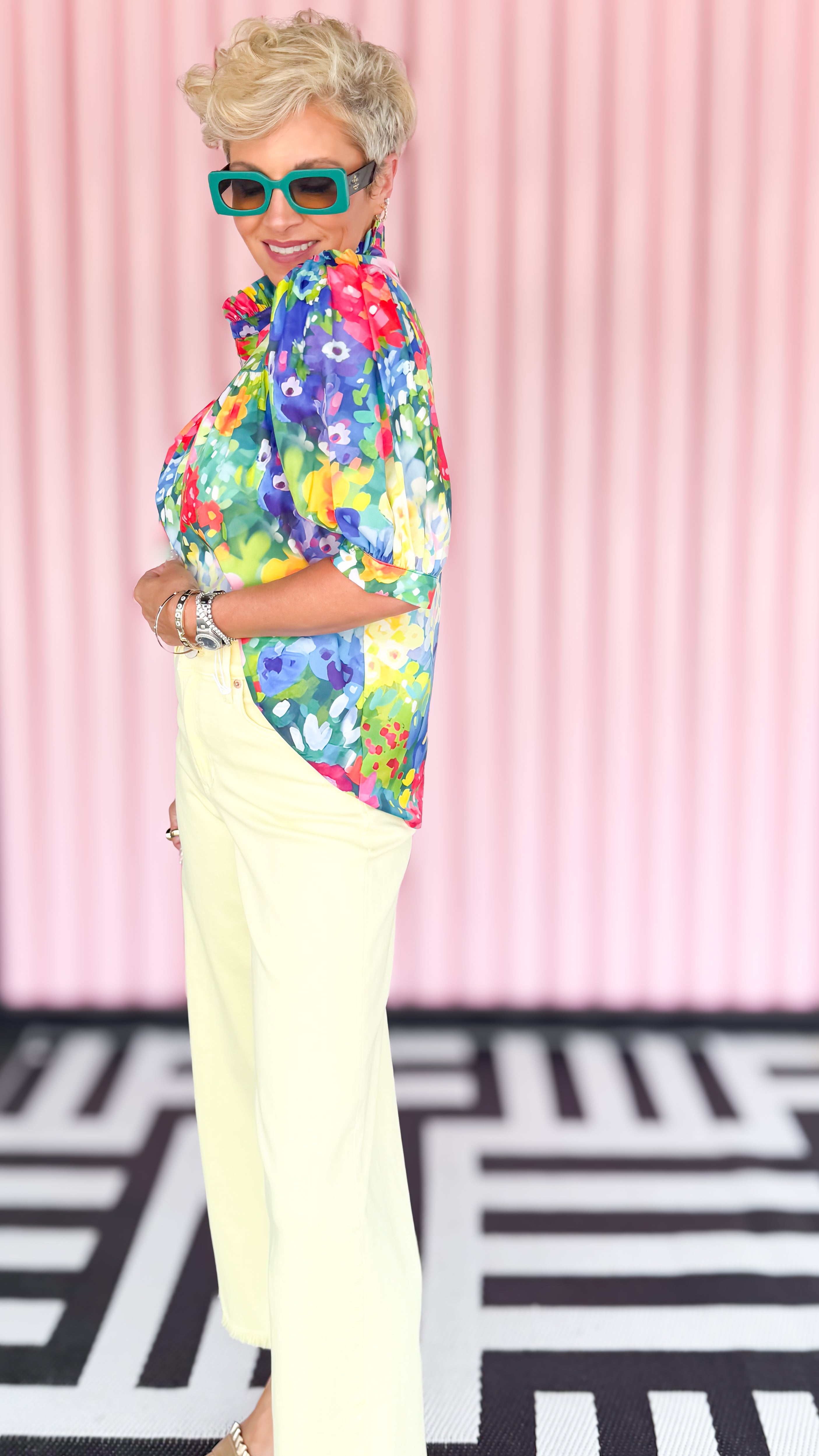 Bold Floral Puff Sleeve Blouse