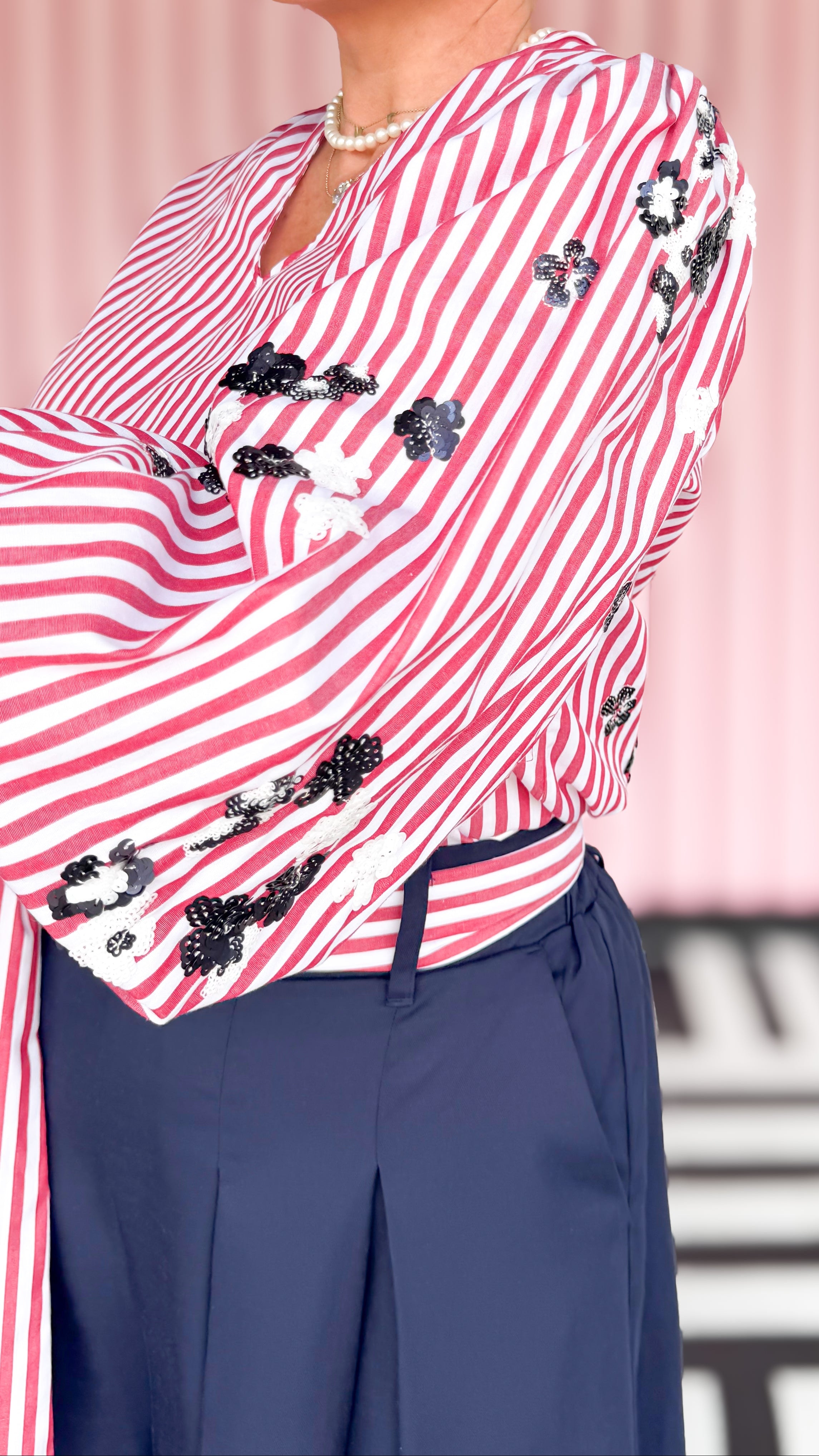 Striped Top with Sequins/Red