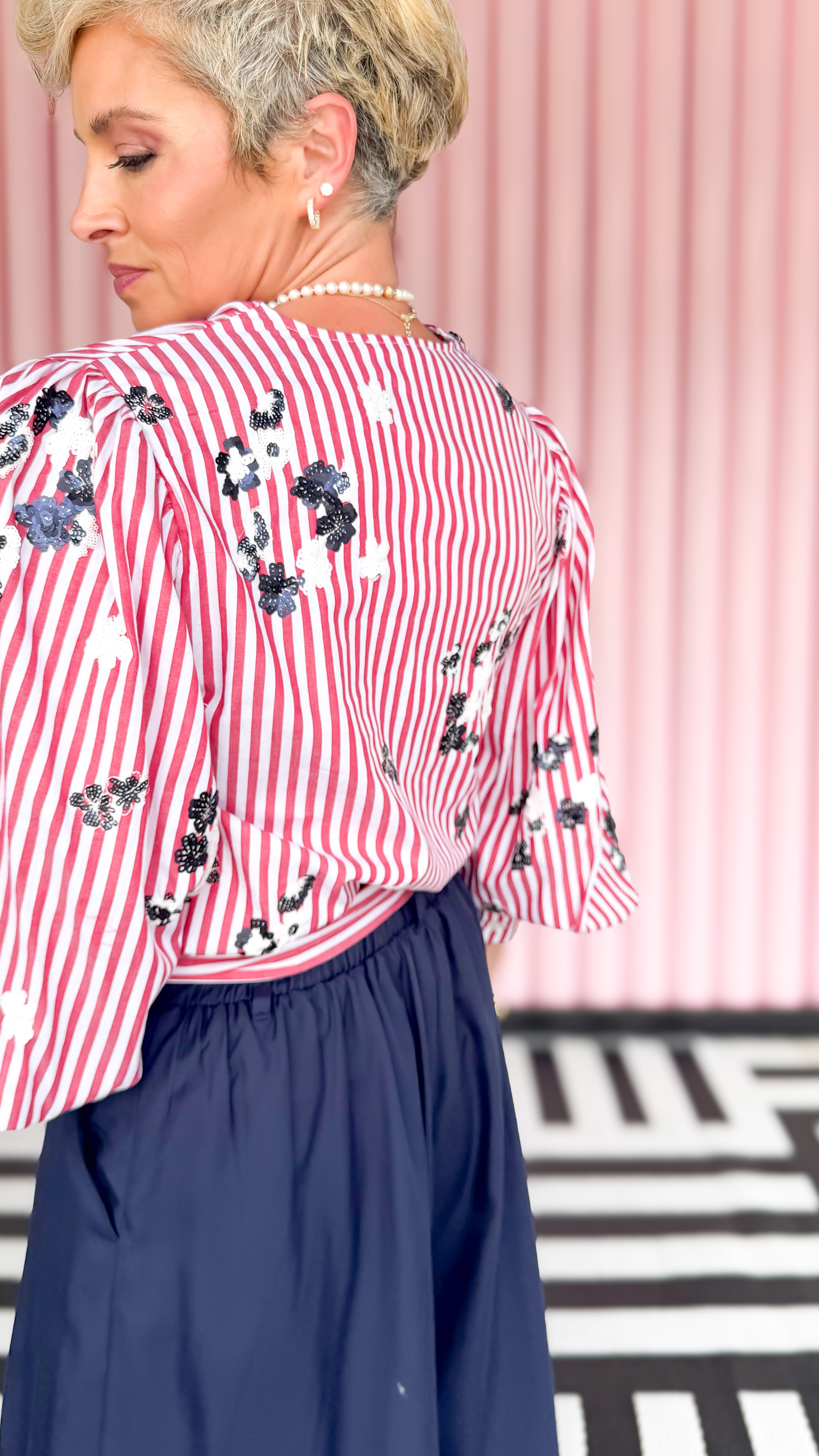 Striped Top with Sequins/Red