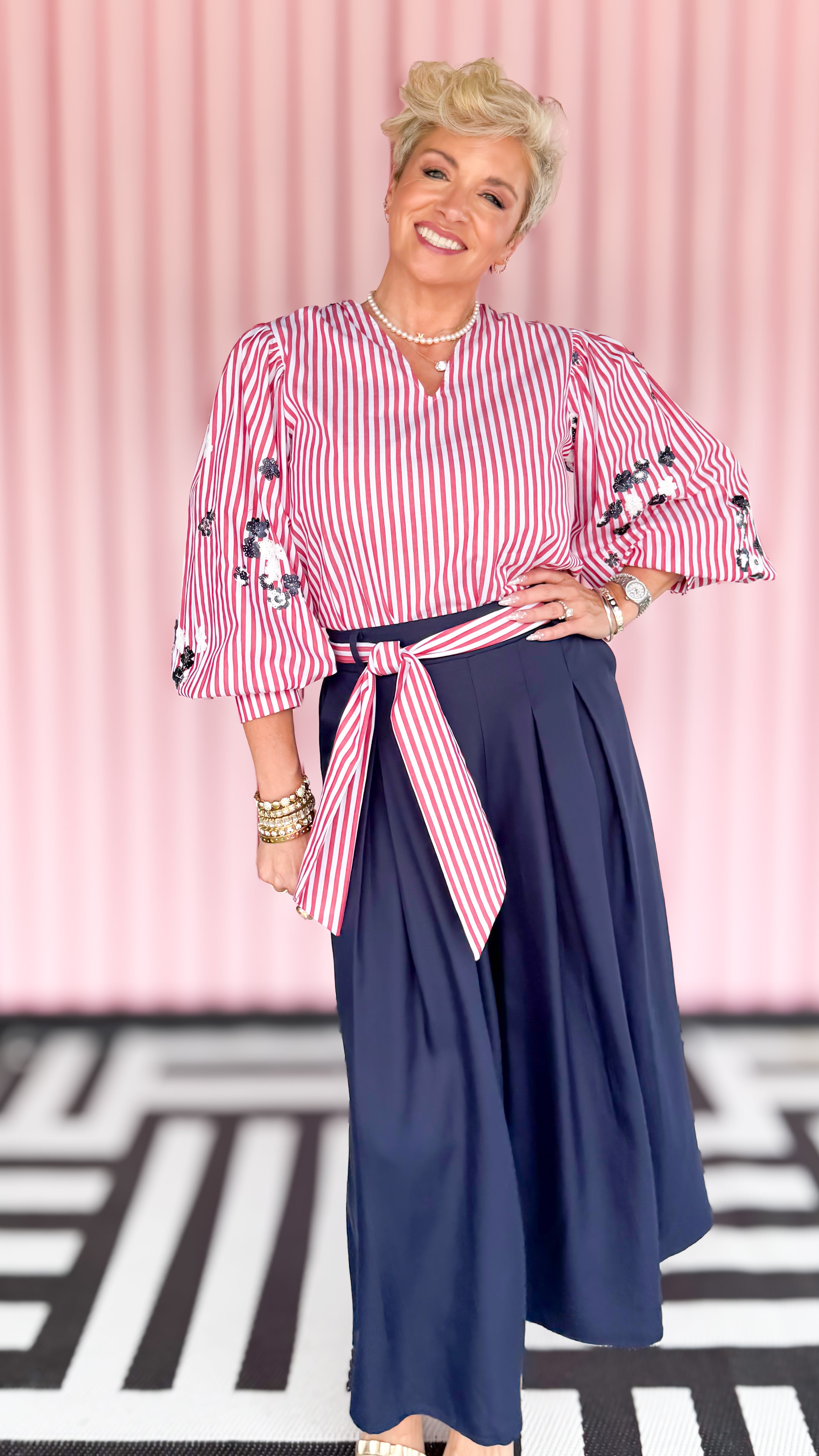 Striped Top with Sequins/Red