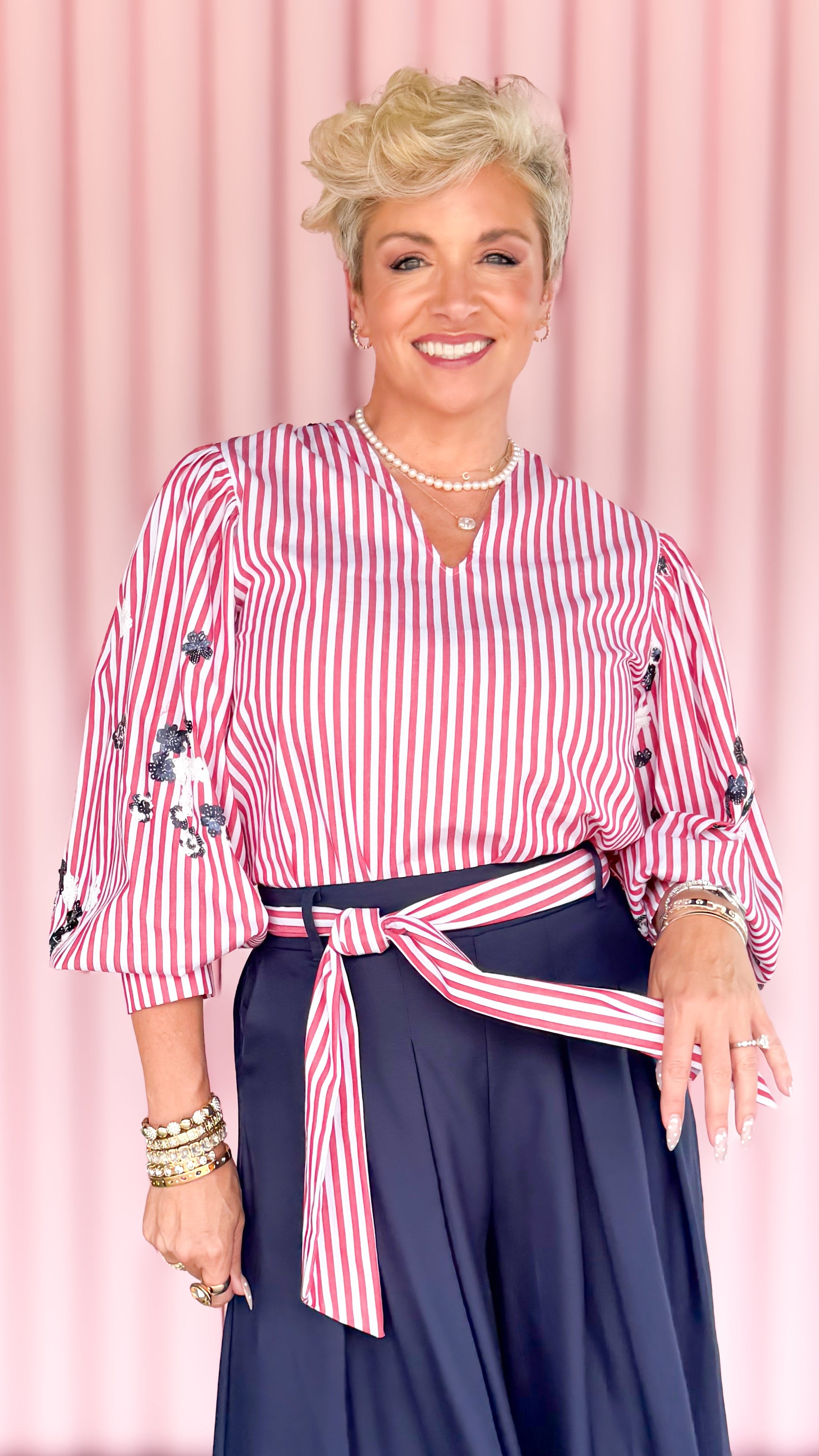 Striped Top with Sequins/Red