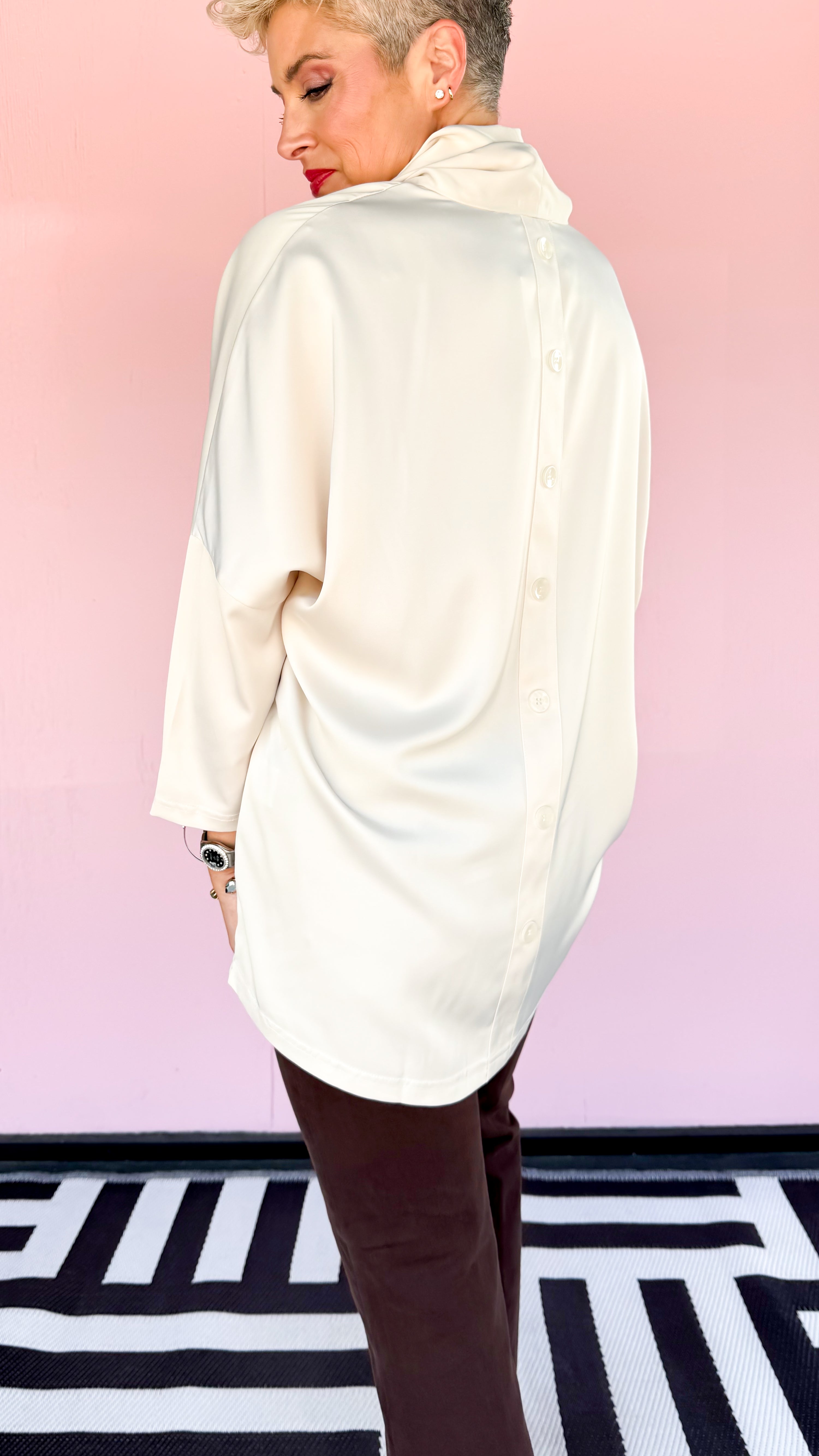 Cowl Neck Satin Top/Cream - The BLVD